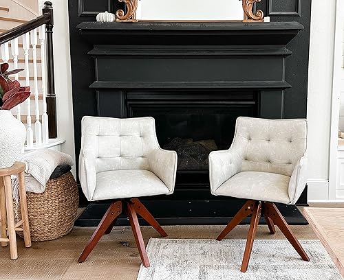 PHI VILLA Juego de 2 sillas giratorias decorativas Silla de escritorio moderna de mediados de siglo con patas de madera para silla de comedor de