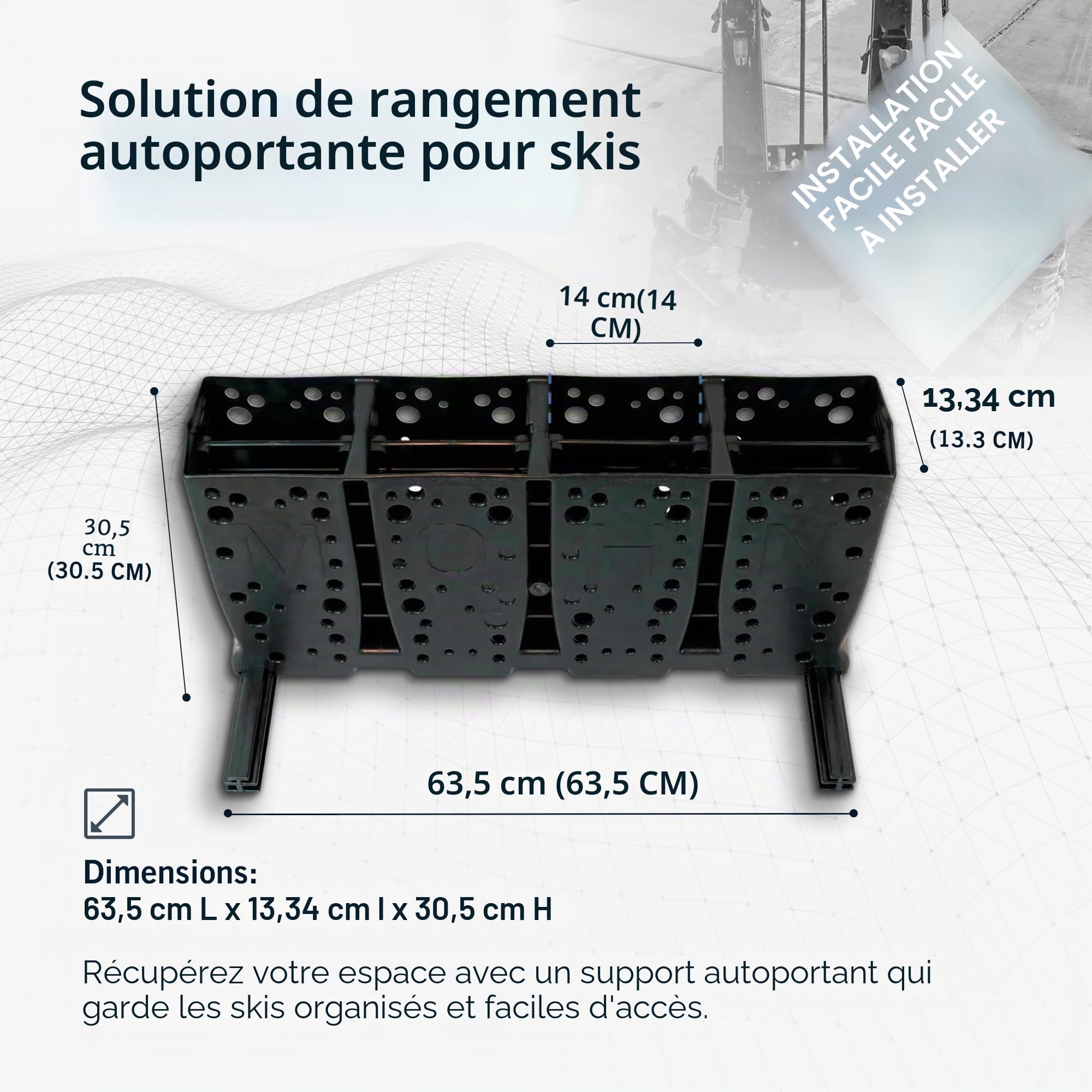 StoreYourBoard Porte-skis, 4 paires de skis autoportants au sol, (Skis larges)