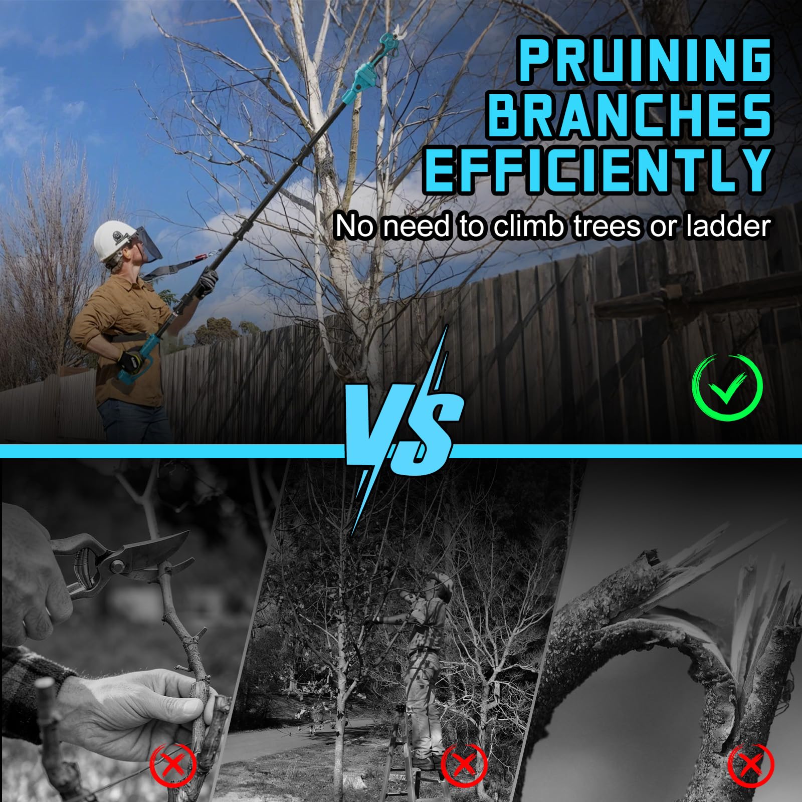 Tijeras de Podar Eléctricas 2 en 1 con Pértiga compatible con Makita 18 V baterías, Tijeras de podar Corte de 15-35 mm, Palo Telescópico 2M, Jardinería y Poda para Árboles (sin batería) | Tijeras de podar eléctricas sin escobillas, corte de 15 – 35 mm, pa
