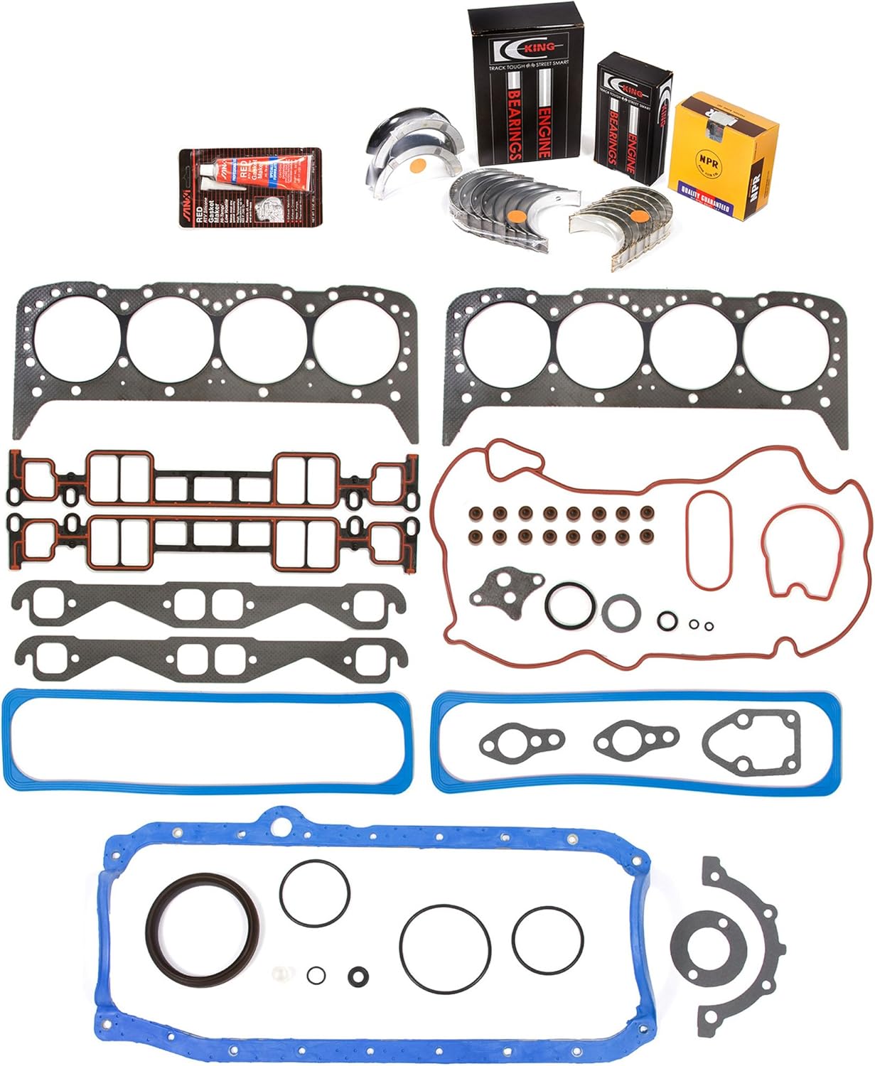 Evergreen Engine Rering Kit FSBRR8-10116 Compatible With 96-02 Cadillac Chevrolet GMC VORTEC 5.7 OHV VIN R Full Gasket Set, Standard Size Main Rod Bearings, Standard Size Piston Rings