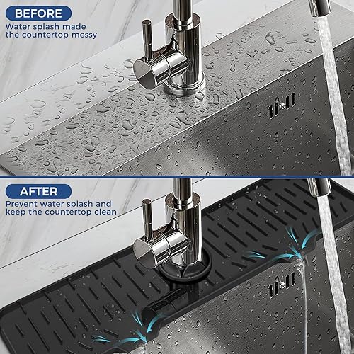 Miniatura 2 de BFONS Grifo de fregadero de cocina Splash Guard Plus Size Silicone Drying Mat Handle Drip Catcher Tray Dish Sponge Holder Accessories Protector Home