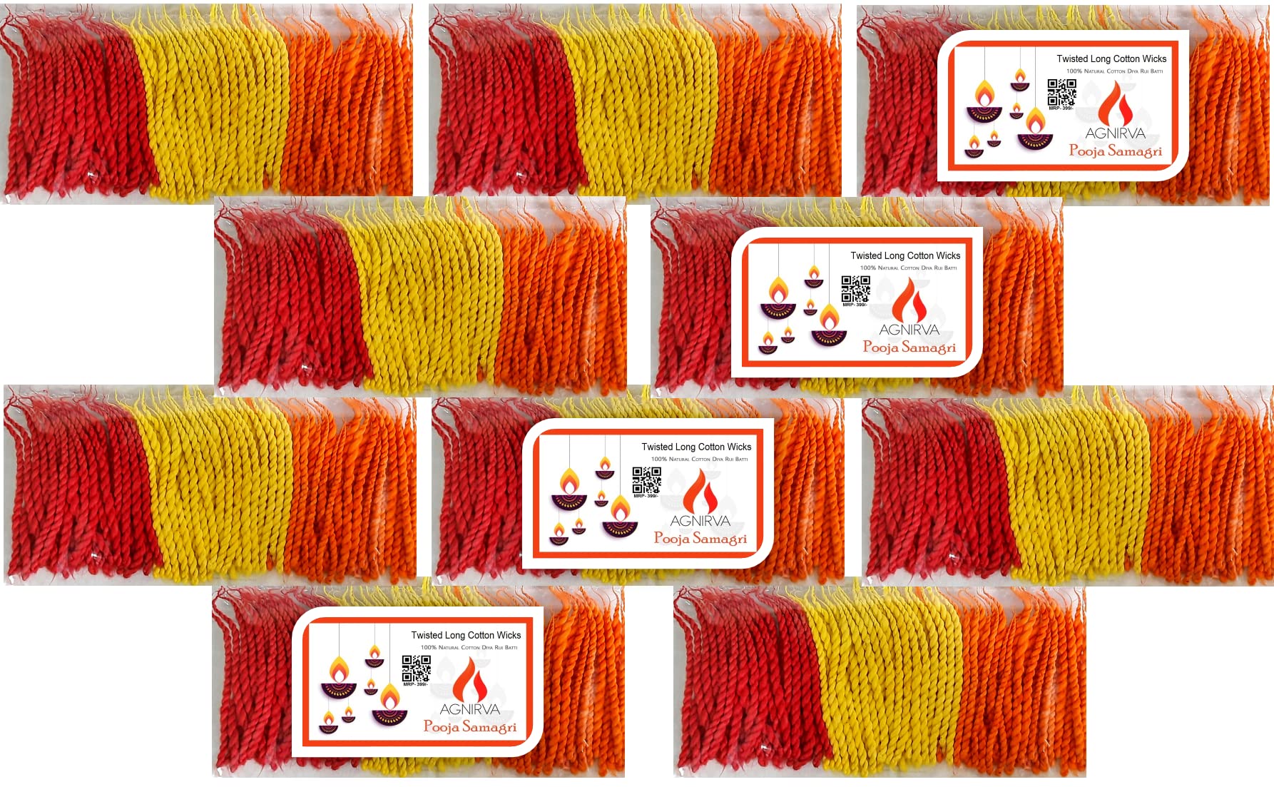 Agnirva Long Cotton Wicks Twisted Wicks Lambi Double Diya Batti Rui Batti for Pooja (Multicolor, Pack of 100 Pcs Set of 6) Deepam for aarti puja Diwali Navratri and All Rituals-image-39