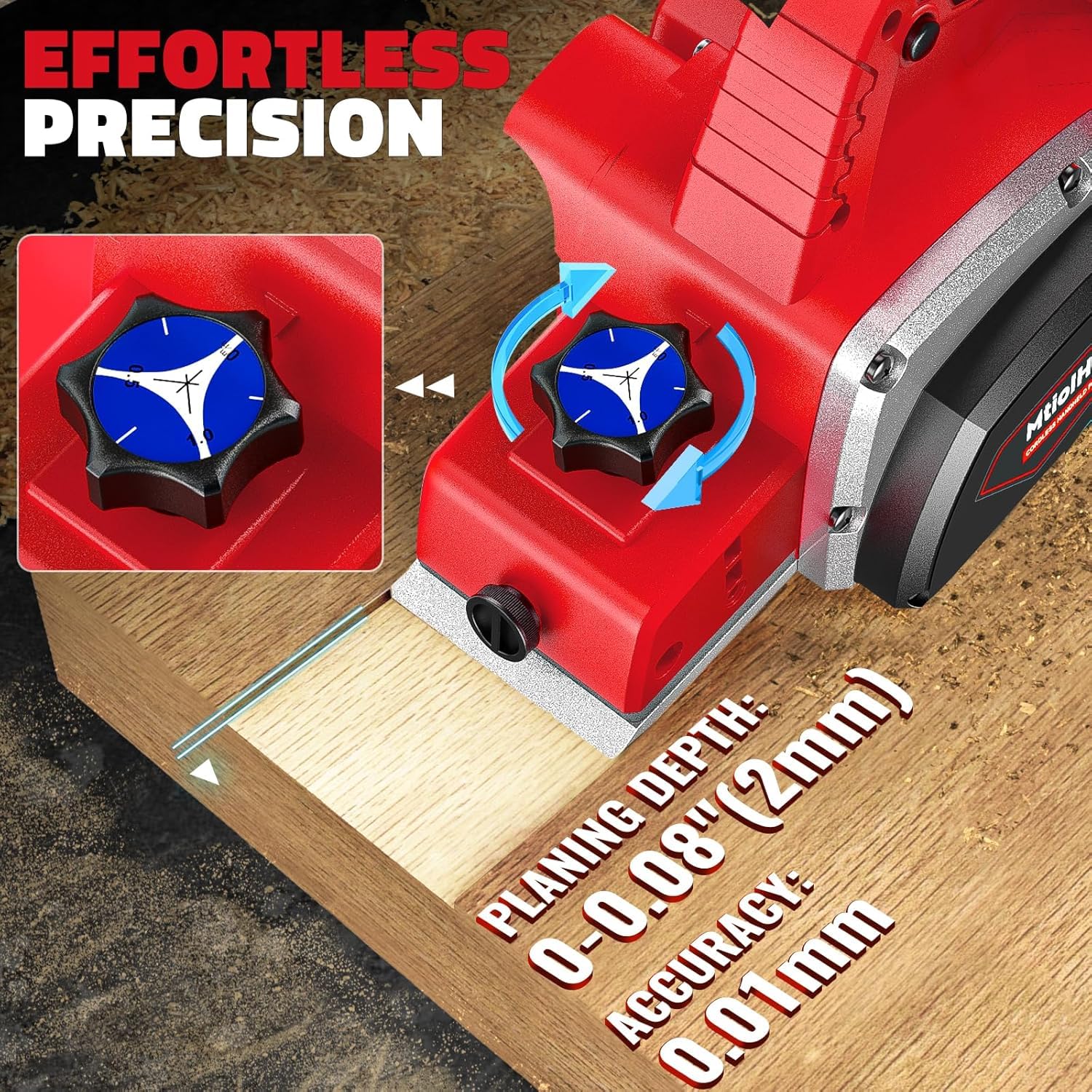 Pialla senza fili compatibile con batteria Milwaukee da 18 V, 3200 giri/min, profondità regolabile da 0 a 2 mm, per mobili per la lavorazione del legno fai da te (senza batteria)