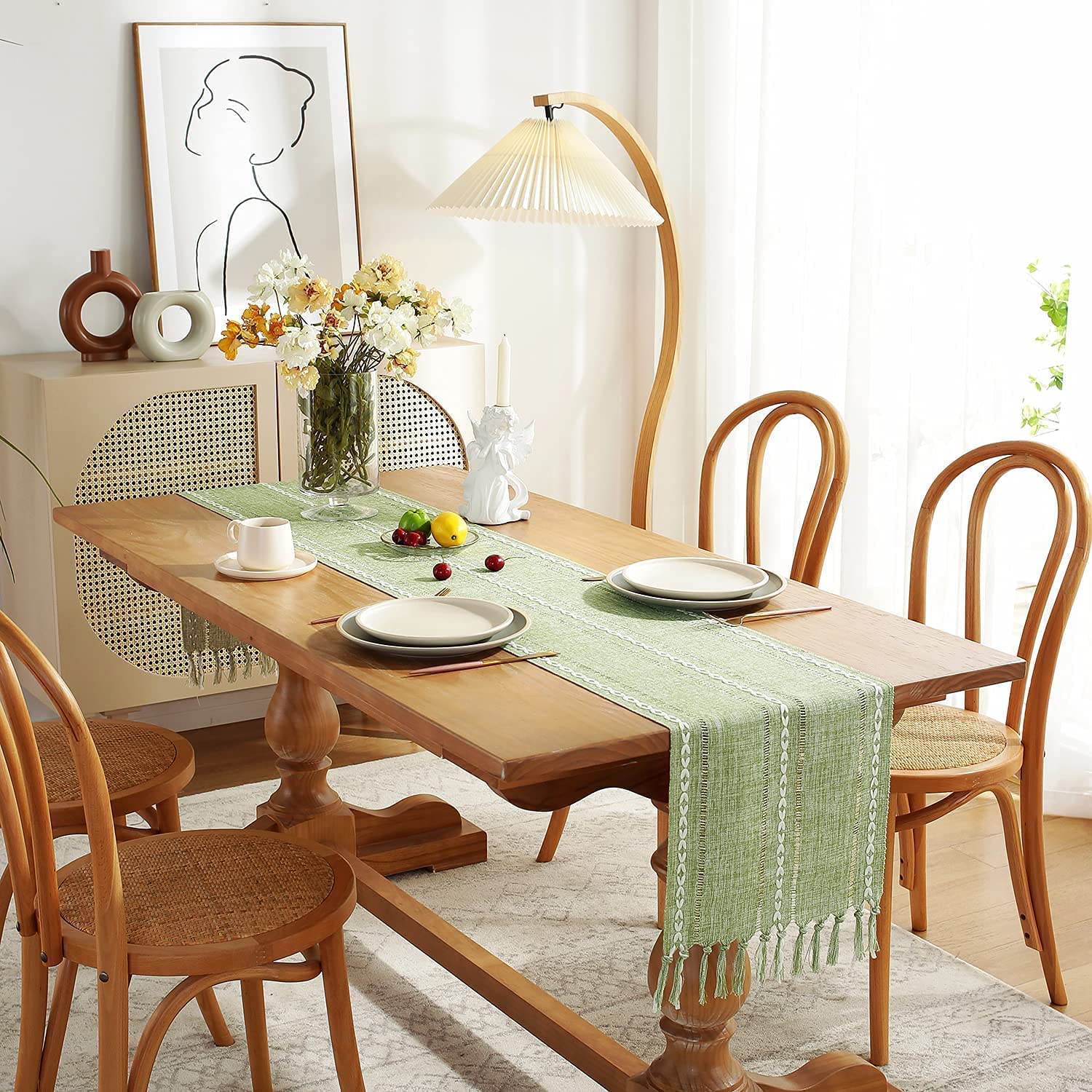 LOMOHOO Chemin De Table En Macramé En Toile De Jute Naturelle Et