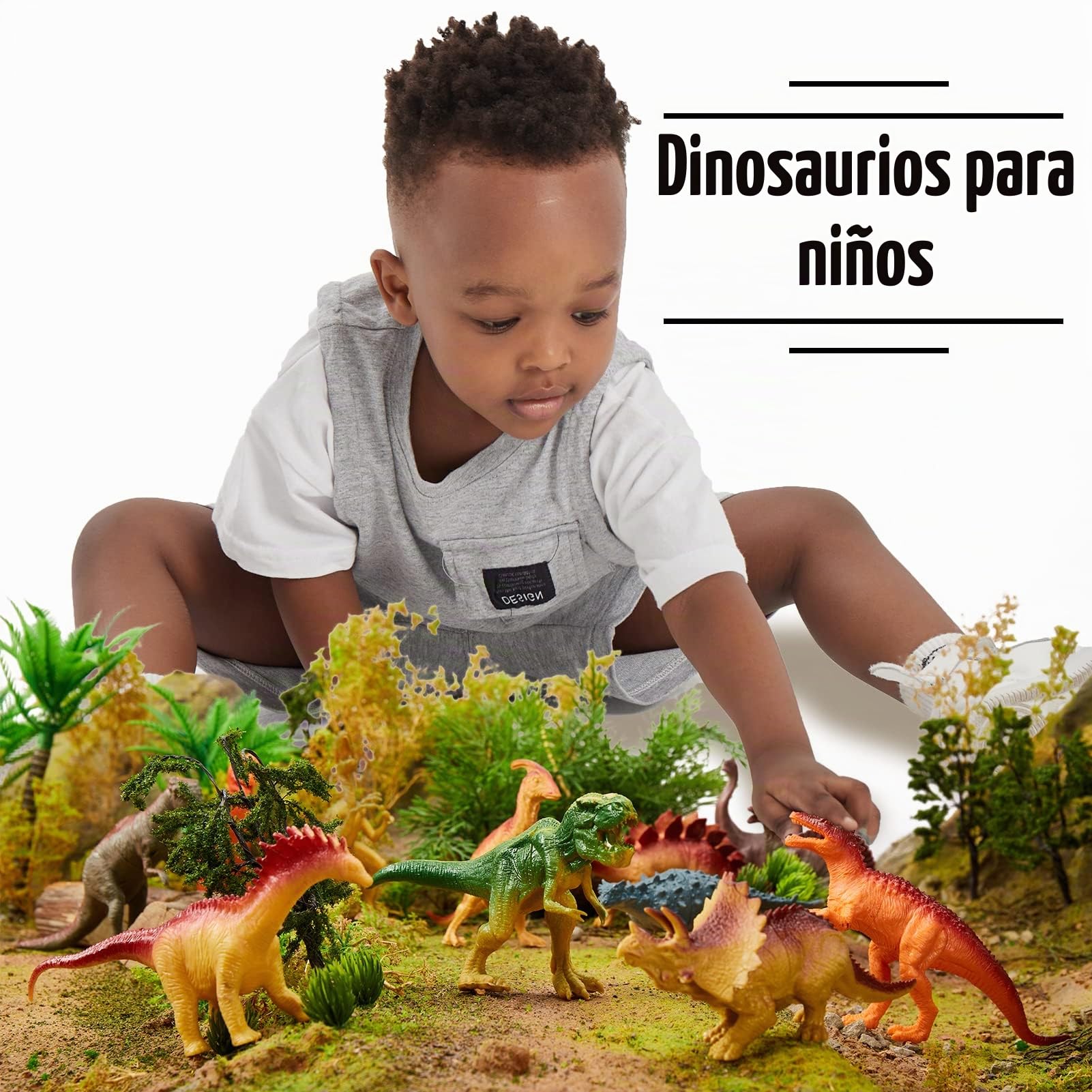 TOEY PLAY Dinosaurios Juguetes Niños 3 Años, 12 Piezas Grandes Dinosaurios Figuras con Tiranosaurio Rex Velociraptor Triceratops 2 Árboles, Educativas Regalo