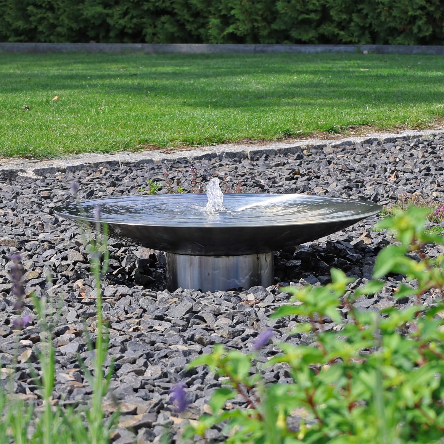 CLGarden Edelstahl Springbrunnen Wasserschale EWS60 Garten Brunnen Set 60cm mit LED Beleuchtung