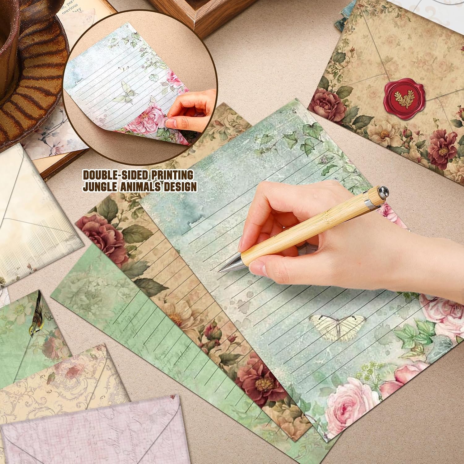 TaoBary 160 Pcs Vintage Floral Stationery Paper and Envelopes Set image 3