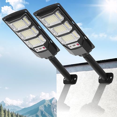 Farolas solares para exteriores, paquete de 2 unidades, 6500 K, luces solares para exteriores, impermeables, con sensor de movimiento, lamparas