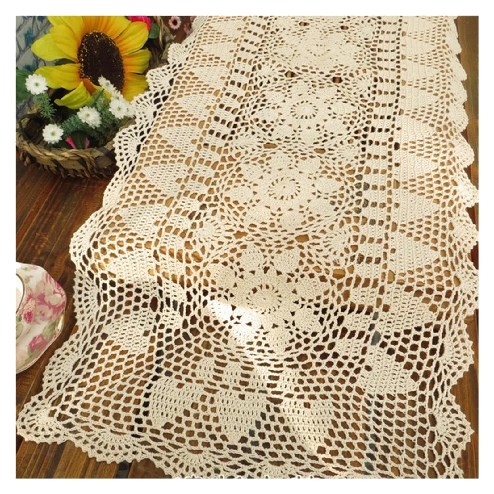 Gehäkelter Tischläufer Tischdecke Handgefertigtes Blumendesign