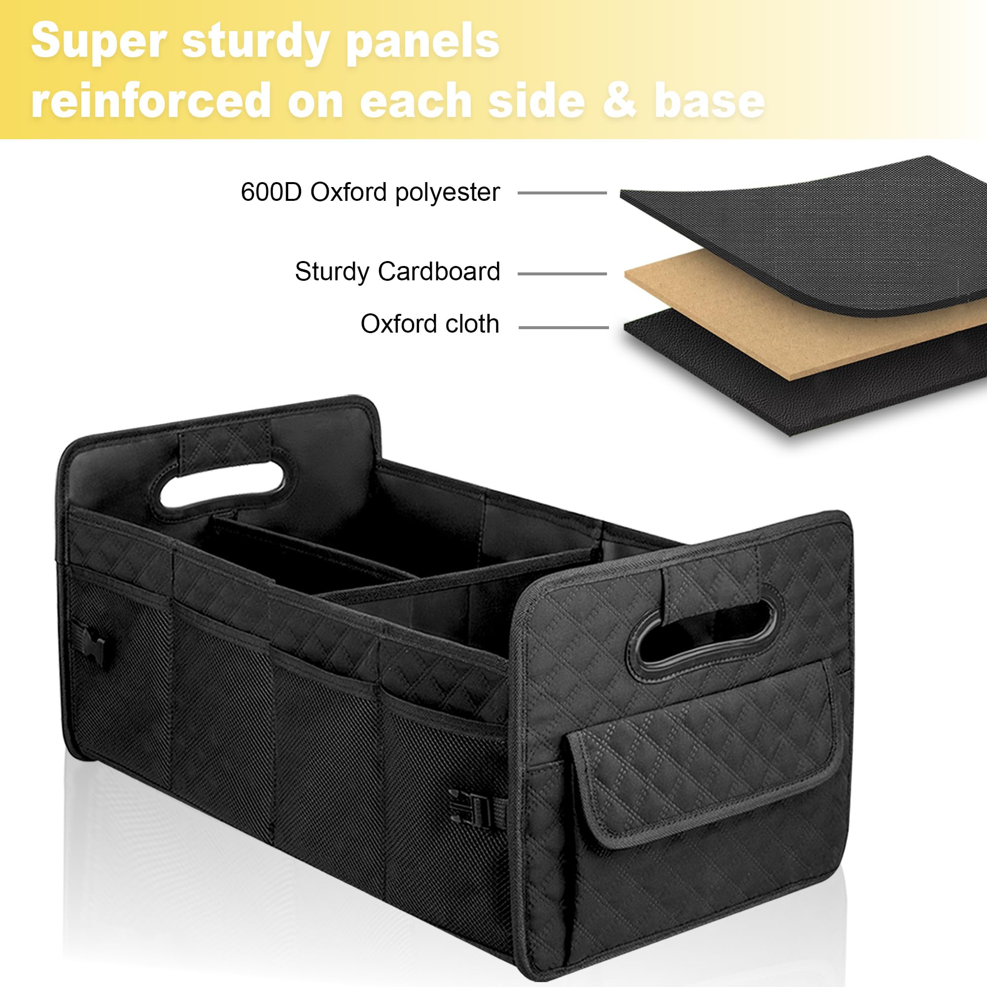 JiatuA Car Trunk Organizer for SUV, Car Storage Organizer Collapsible Multi Compartment Container Box, Adjustable Car Accessories for Women/Men, Black