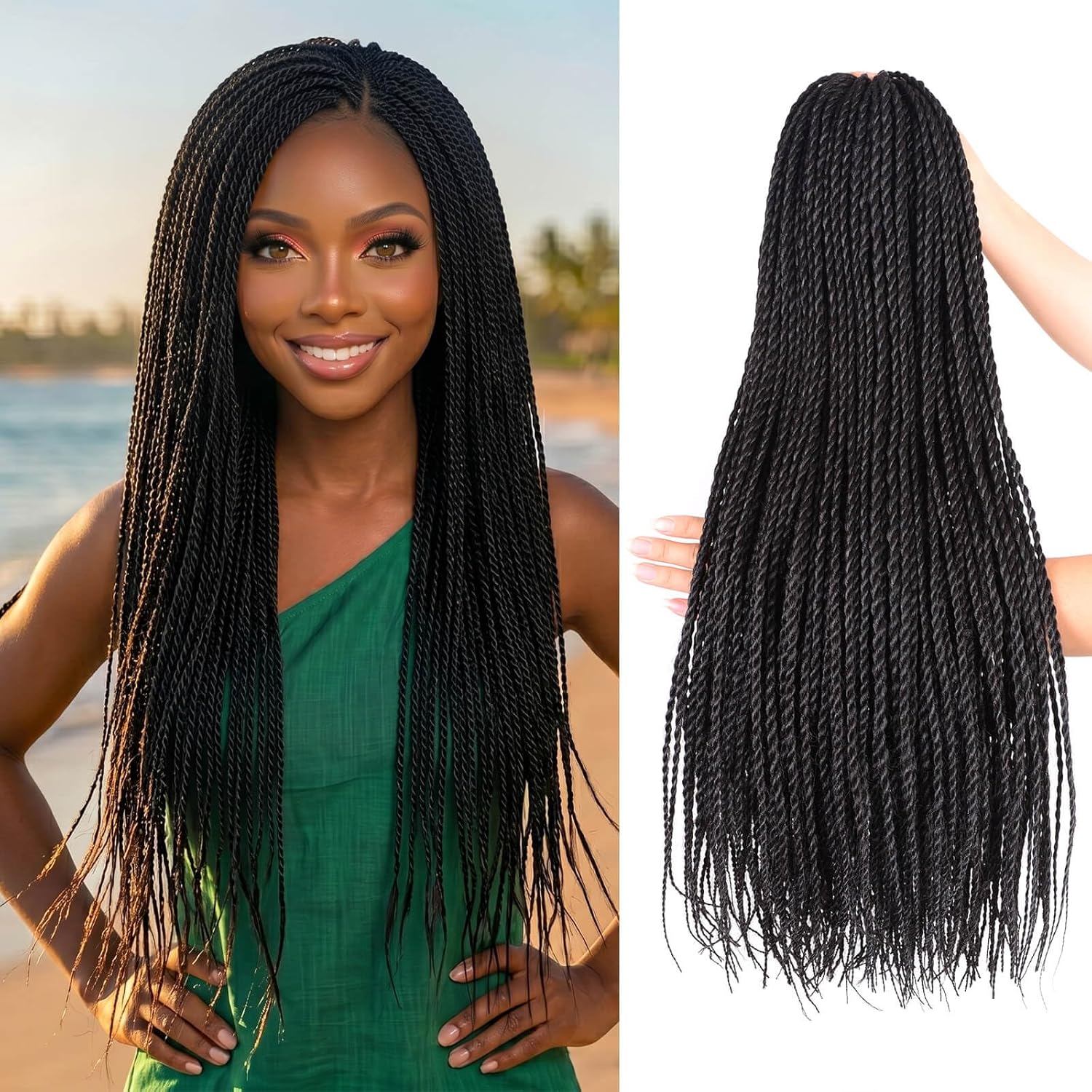 24 inch Ombre Senegalese Twist 2x Hair Crochet 30 Roots Synthetic Crotchet Braiding Hair for Women 95g/Pack (6 Packs/Lot,Black/Light Brown)