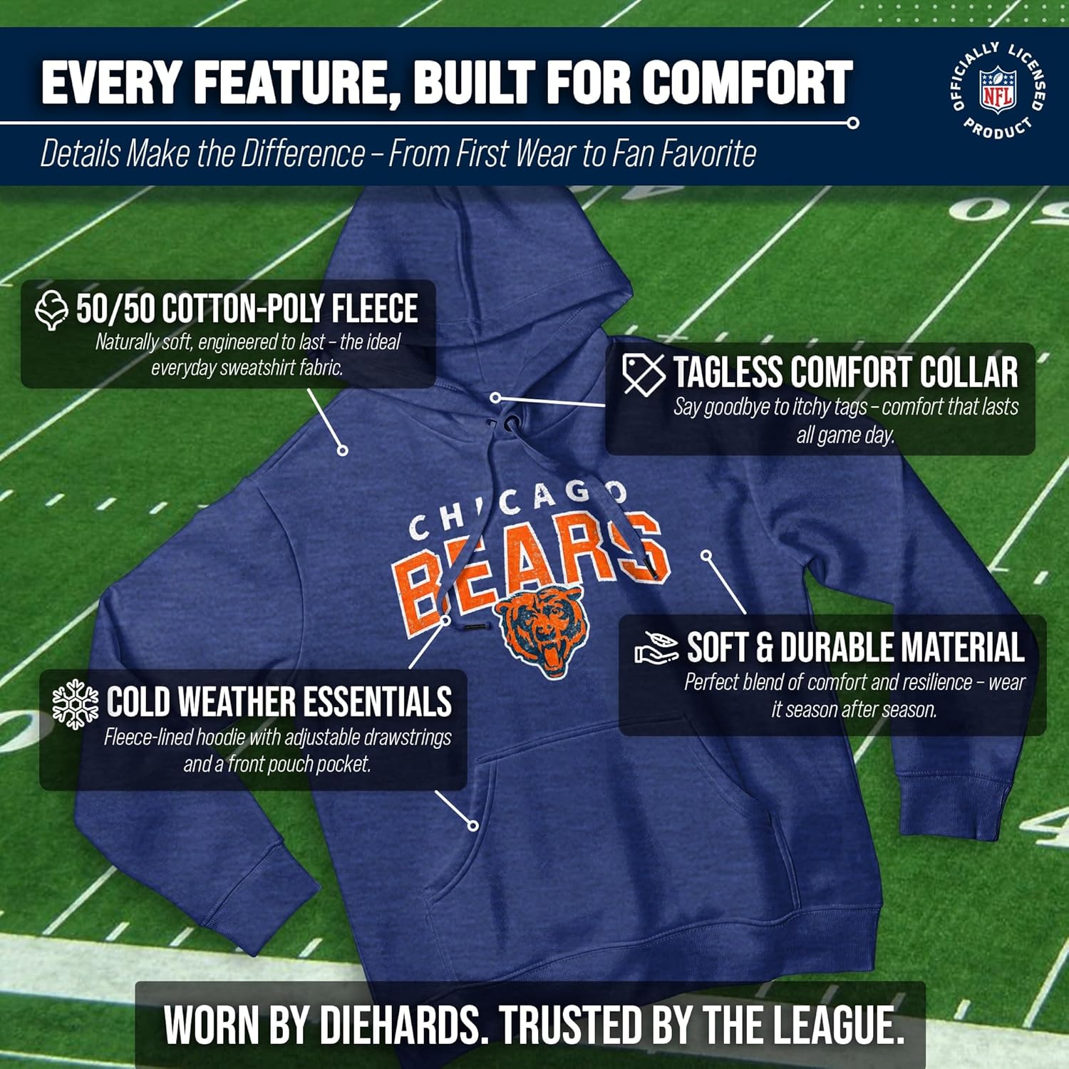 Team Fan Apparel NFL Adult Unisex Starting Fresh Ultra Soft Fleece Hooded Sweatshirt, Heathered Football Hoodie - Image 3