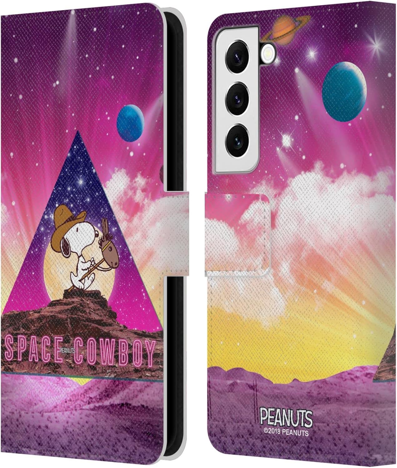 Head Case Designs Officially Licensed Peanuts Nebula Triangle Snoopy Space Cowboy Leather Wallet Case Compatible with Samsung Galaxy S22 5G