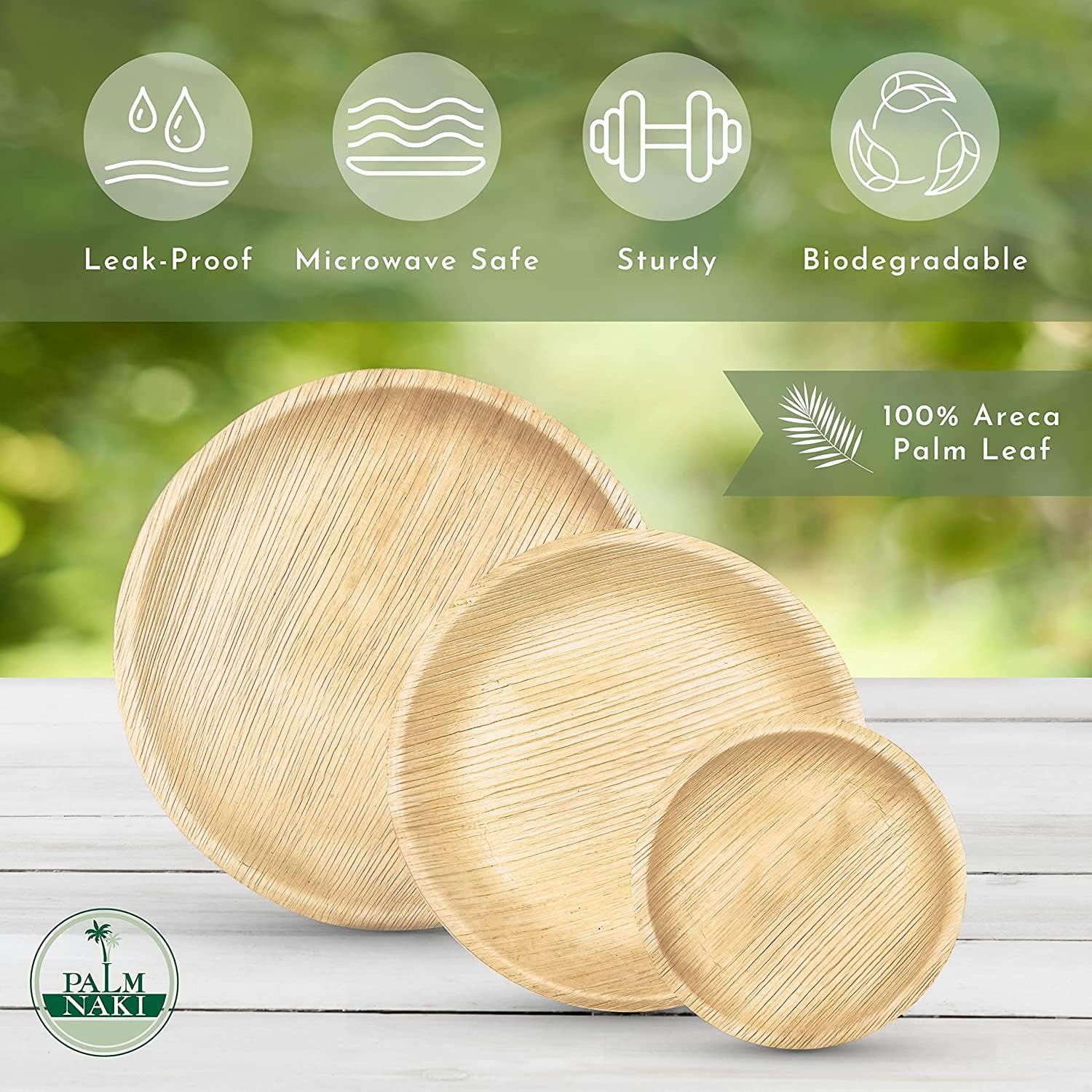 PALM NAKI Round Palm Leaf Plates (40 Count) - Disposable Dinnerware, Compostable and Biodegradable Round Plates (6" Round Plates)