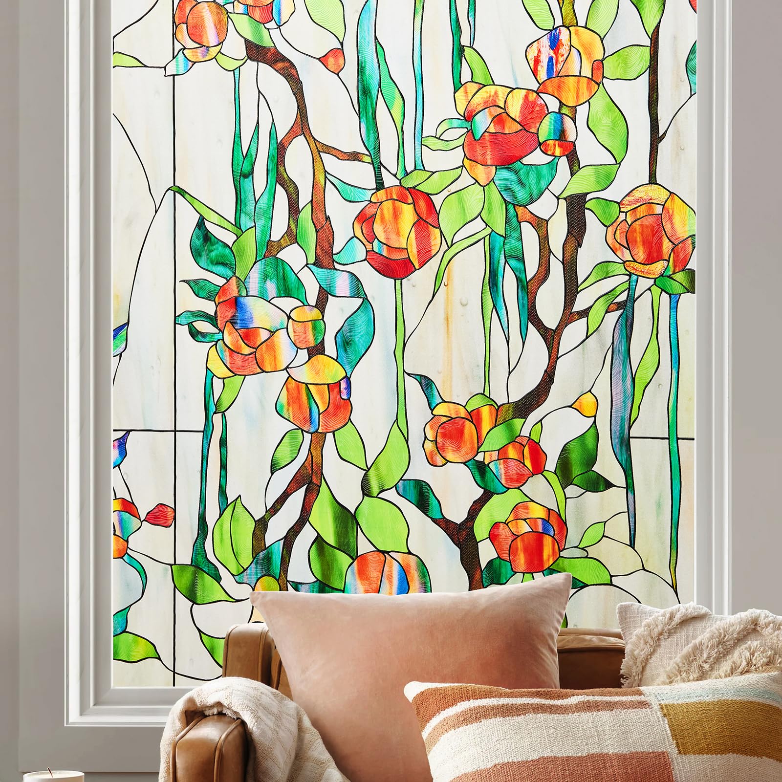 Buy Kromapolis Stained Glass Window Film, 3D Floral Decorative