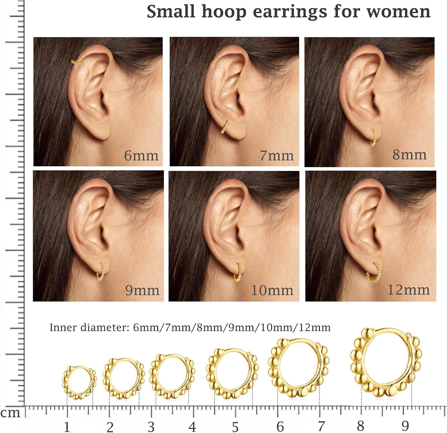 Ball Beaded Huggie Hoop Earrings 925 Sterling Silver Upper Ear Cartilage Helix Small Tiny Mini Sleeper Hoop Earrings - Image 5