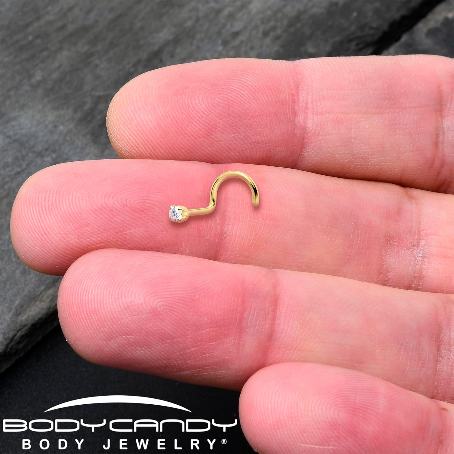 Body Candy 14k Solid Gold Nose Ring Studs - 2mm Lab Grown Diamond Created by MasterJeweler - Left Side Nose Ring Real Gold Nose Ring Piercing Jewelry for Women, Men