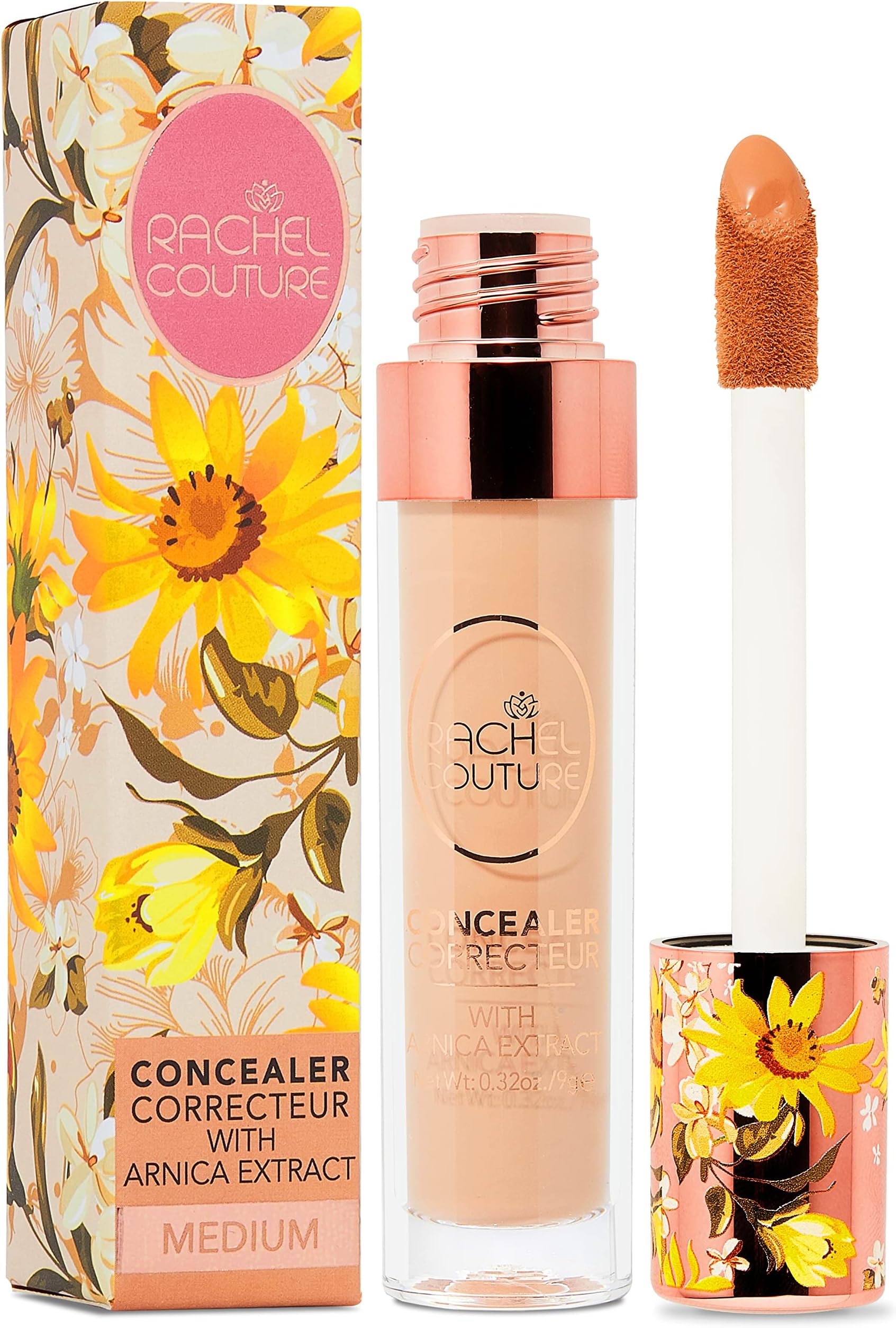Rachel Couture Liquid Concealer | Medium to Full Coverage Fluid Concealer | Vegan & Cruelty-Free | Infused with Arnica Extract - 0.3 Fl Oz - Medium