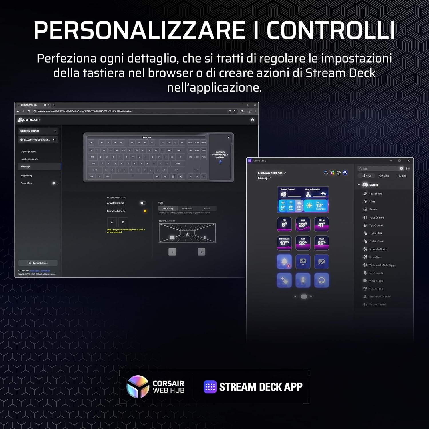 GALLEON 100 SD RGB Tastiera da Gioco Meccanica Cablata ÔÇô QWERTY Italiano, Elgato Stream Deck Integrato, Interruttori MLX Pulse Thocky Lubrificati e Sostituibili a Caldo, FlashTap SOCD, 8,000Hz - Tastiera gaming - Immagine 8