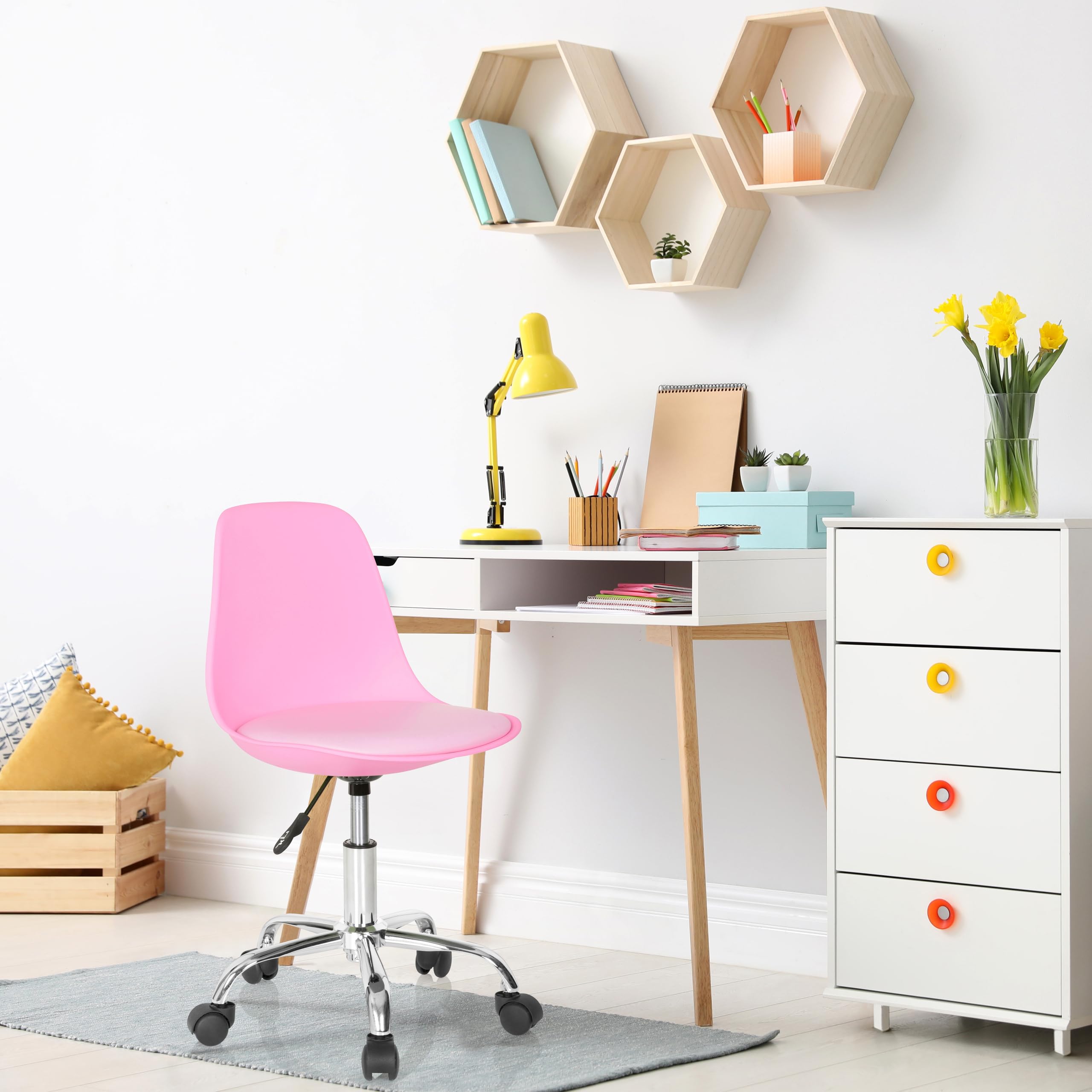 HJH Office 742016 sedia girevole per bambini e ragazzi FANCY II sedia girevole moderna in ecopelle rosa regolabile in altezza