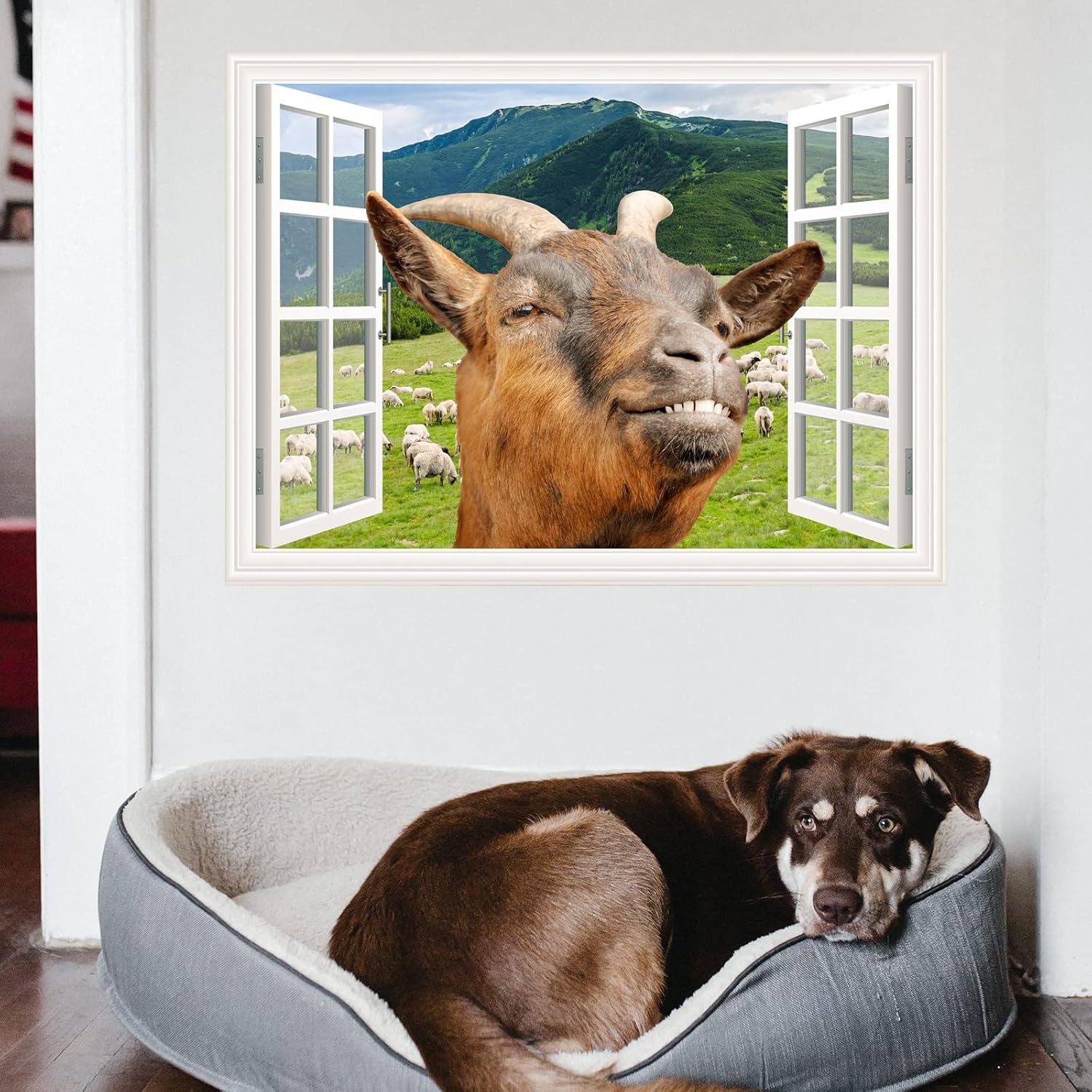 Smile Goat Wall Mural Sticker Window View Funny Goat