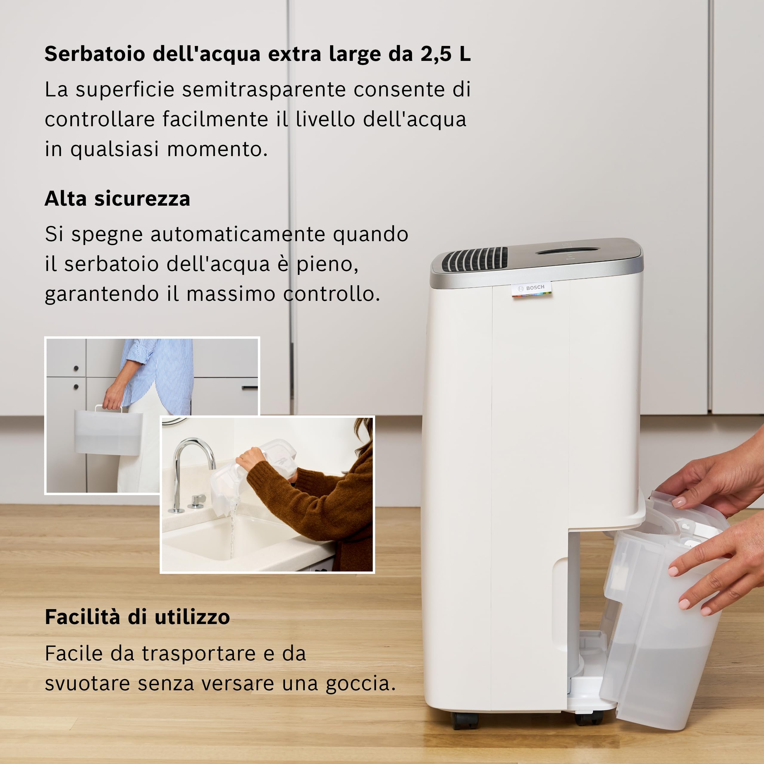 Bosch Dry 4000 - Deumidificatore - Facile. Efficiente. Tranquillo. Per la tua casa e la tua camera da letto - Per Stanze fino a 33 m² - Asciugatura rapida per il tuo bucato