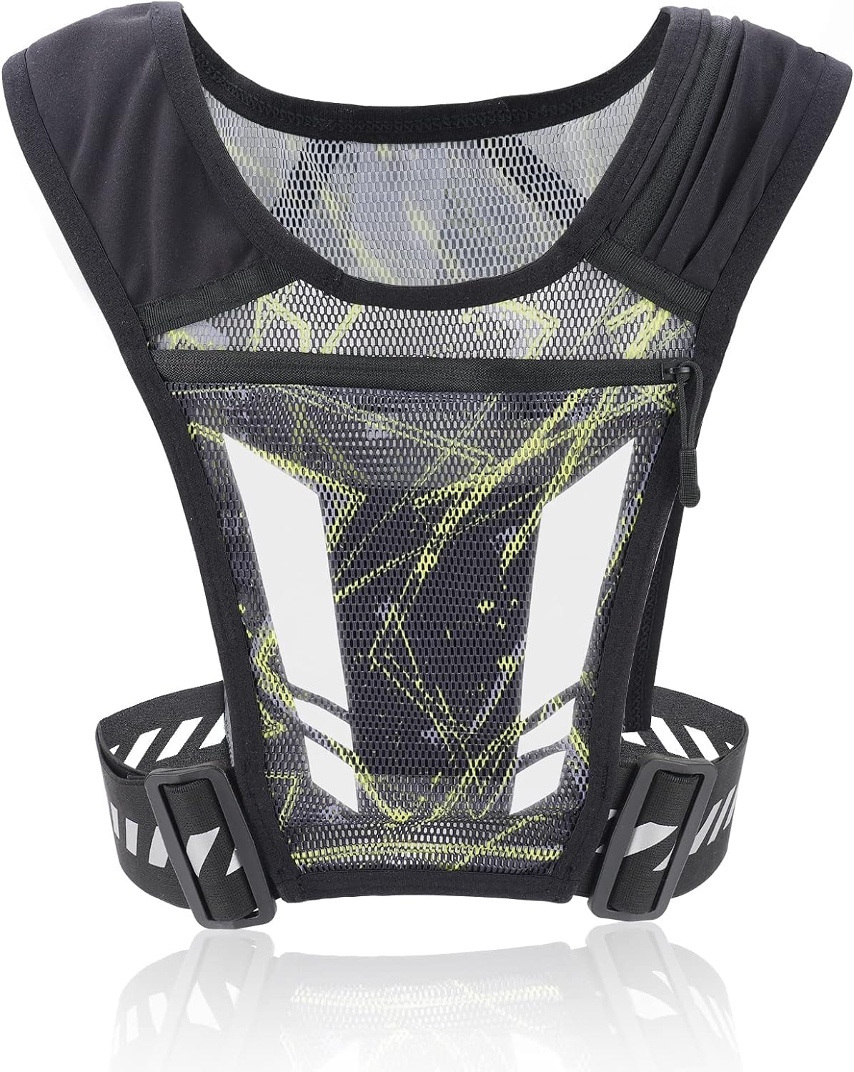 Running Vest Phone Holder, Chest Phone Holder with 4 Pockets Lightweight Breathable Training Reflective, Running Vest Sport Jogging Vest, Adjustable Waistband for Running, Gym, Biking, Men & Women