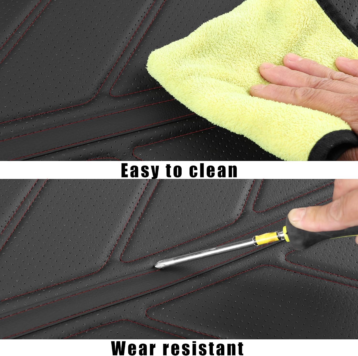 Custom Fit RAM 1500 Seat Covers, Premium Lychee Faux Leather for 2009-2024 RAM 1500 2500 3500 Crew Cab, Semi-Enclosed Waterproof Protectors for Flat or Recessed Rear Bench, Airbag Compatible