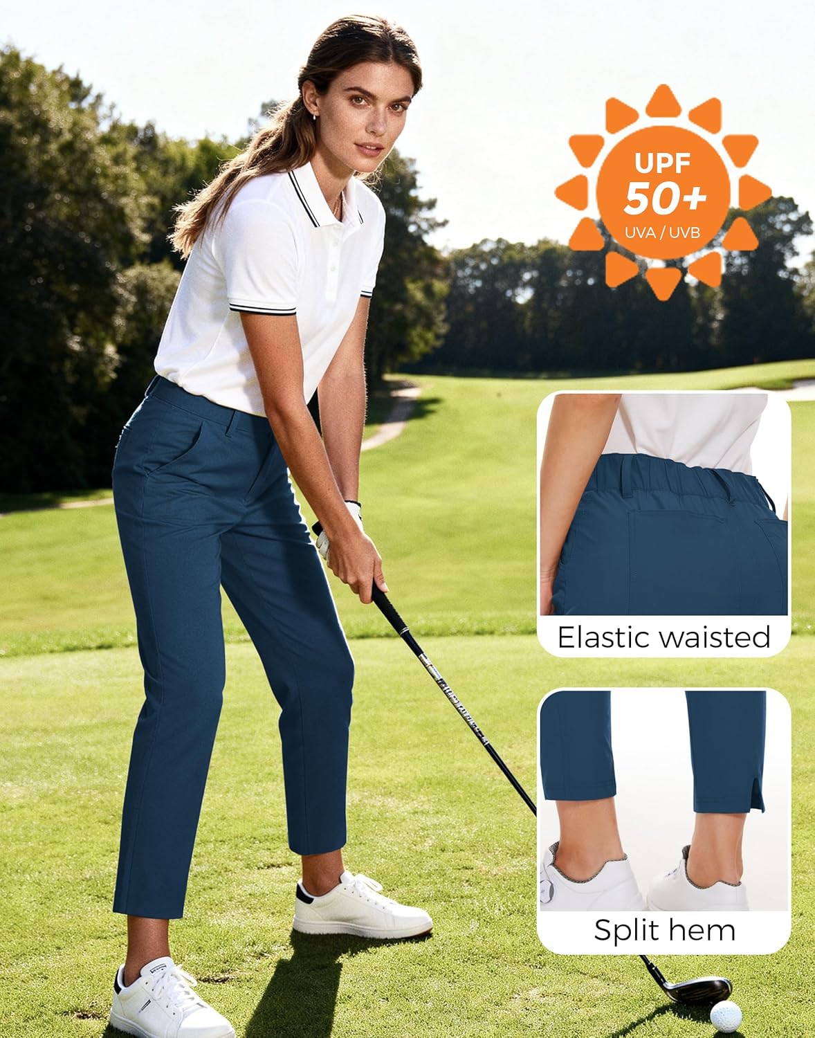 M MOTEEPI Womens Golf Pants Work Hiking Travel Pants with Pockets Lightweight Stretchy Slim Fit Golf Clothes - Image 4