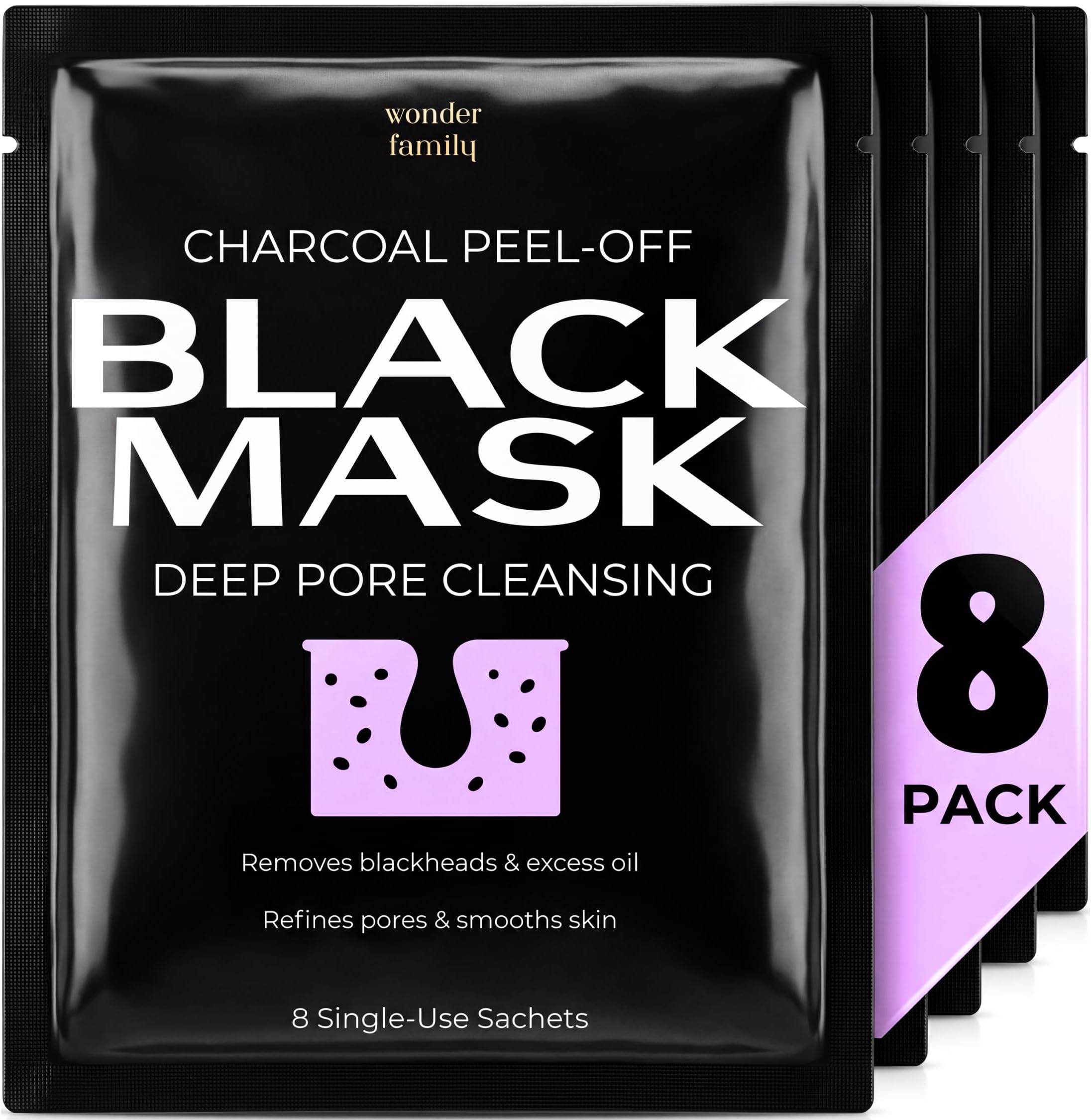 Black Mask Peel Off Face Mask with Activated Charcoal, Blackhead Remover | Korean Deep Pore Cleansing for Oily Skin and Congested Pores with Fresh Single-Use Sachets