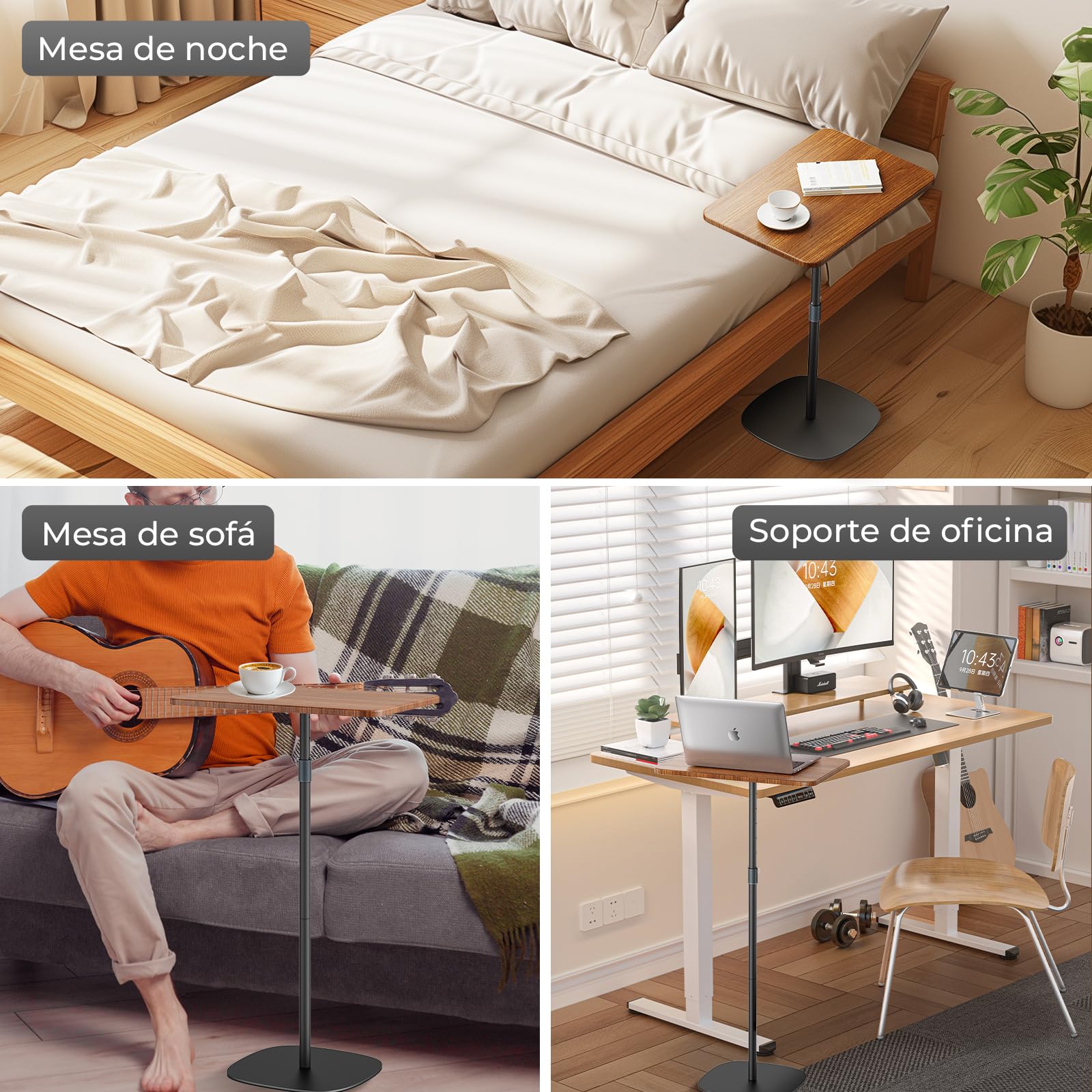 Soporte Portátil para Laptop, Mesa de Cama/Sofá con Altura Ajustable de 47 cm a 122 cm, Elegante Escritorio de Madera, Podio Móvil para Hogar, Oficina, Escuela, Color Nogal
