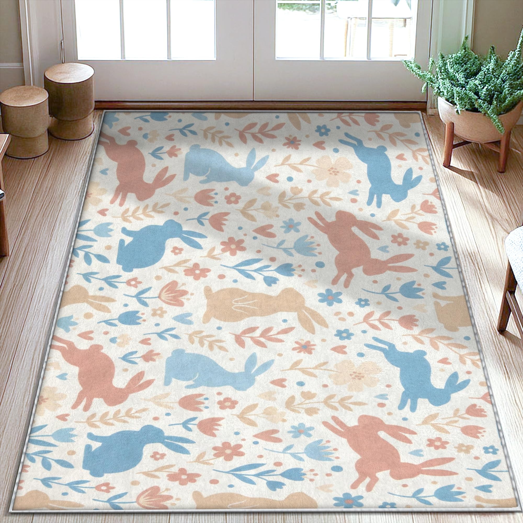 Tapis de porte motif lapin bleu avec envers antidérapant pour stopper la saleté