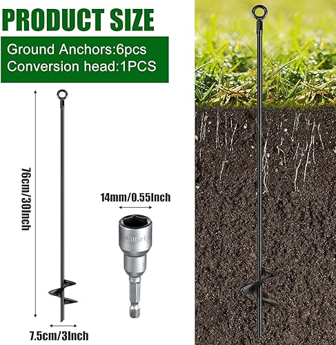 Miniatura 3 de Lasnten Kit de anclaje de tierra resistente de 30 pulgadas, hoja en espiral, gancho de anclaje de metal, estacas de arena para playa, campamento