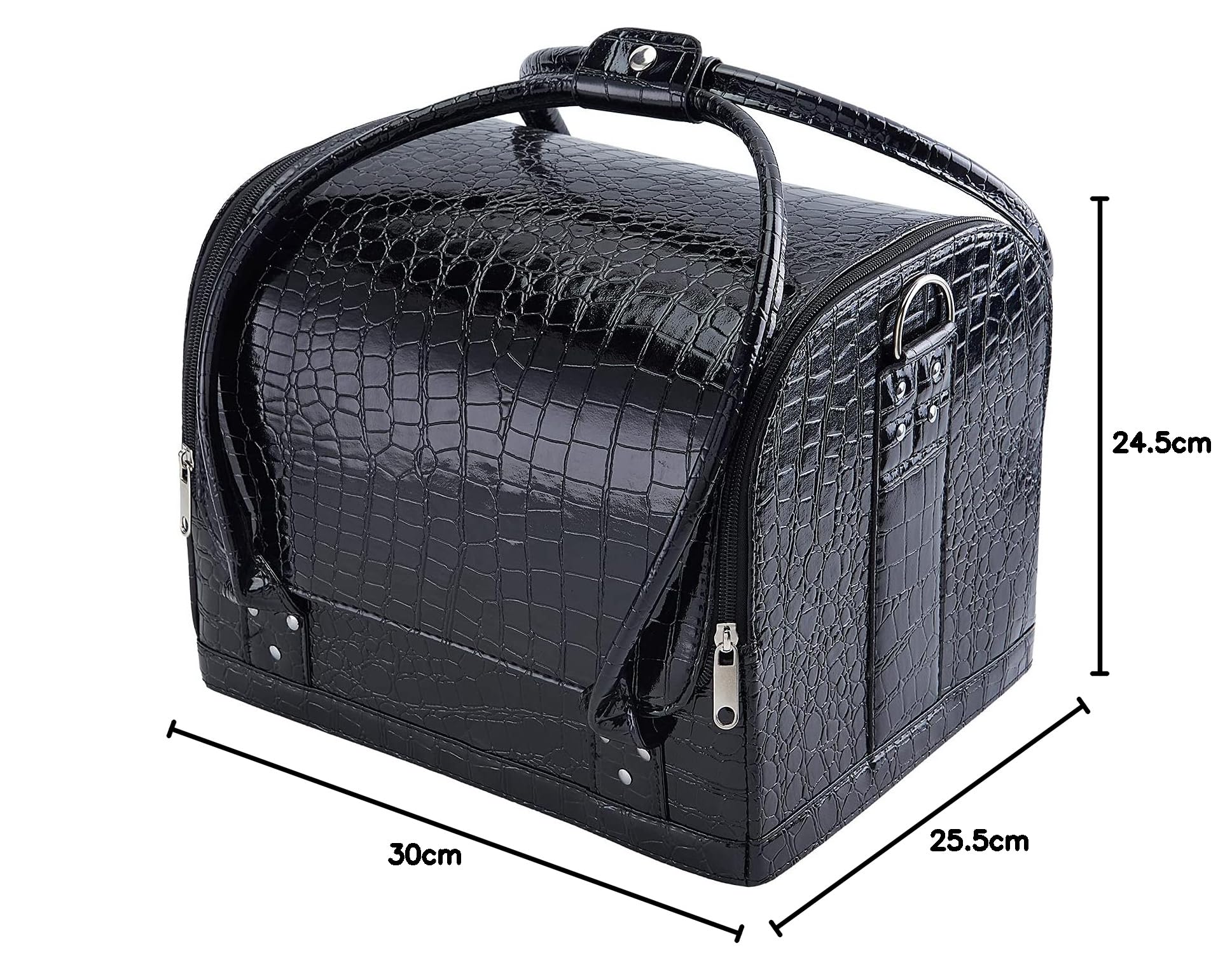Joligrace Beauty case da viaggio per cosmetici, beauty box, nail art, parrucchiere, organizer con tracolla, Grande nero., moderno