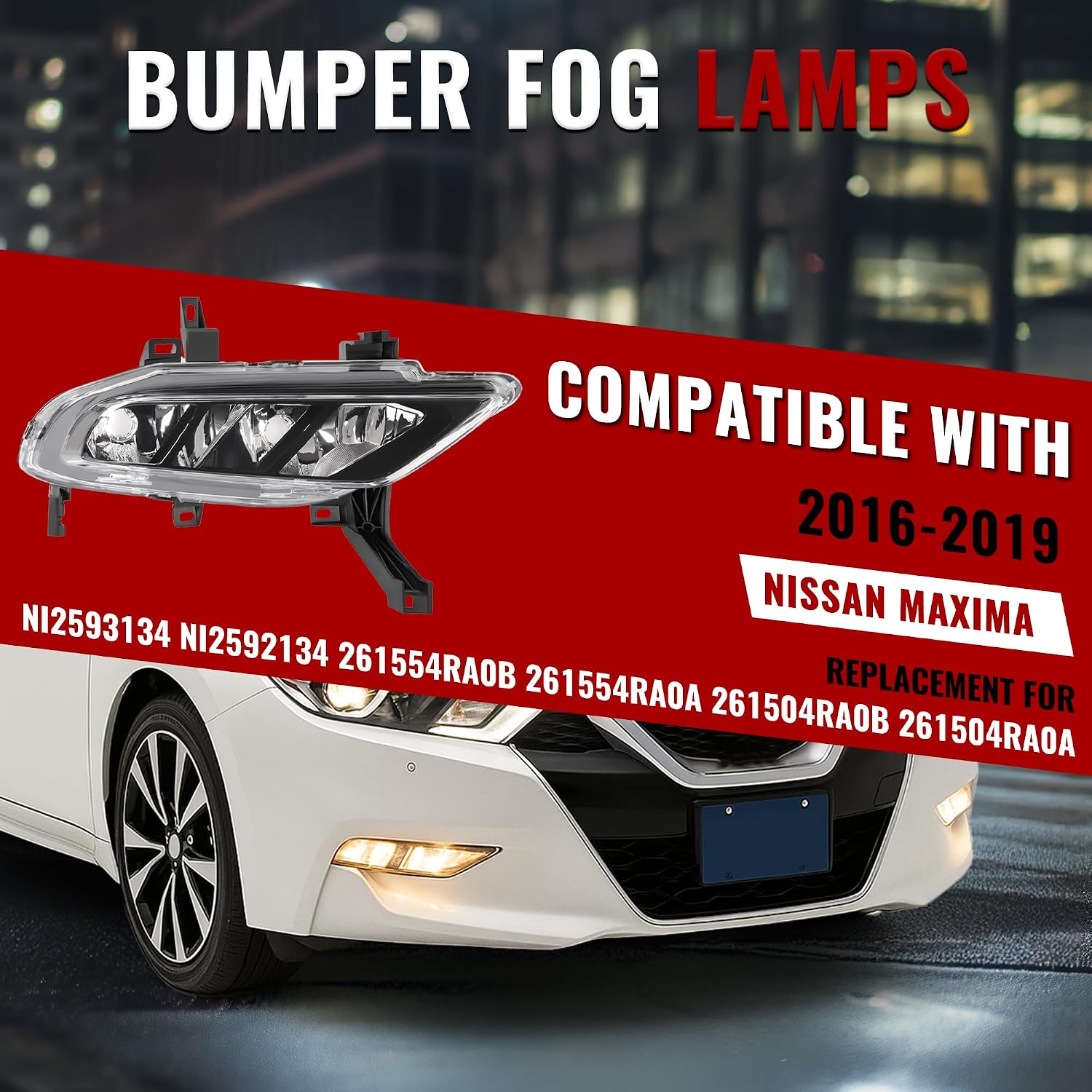 HECASA Pair Halogen Fog Lights Compatible with 2016-2019 Nissan Maxima Front Bumper Driving Fog Lamp Clear Lens Driver&Passenger Side Replacement for NI2593134 NI2592134 261504RA0B 261554RA0B