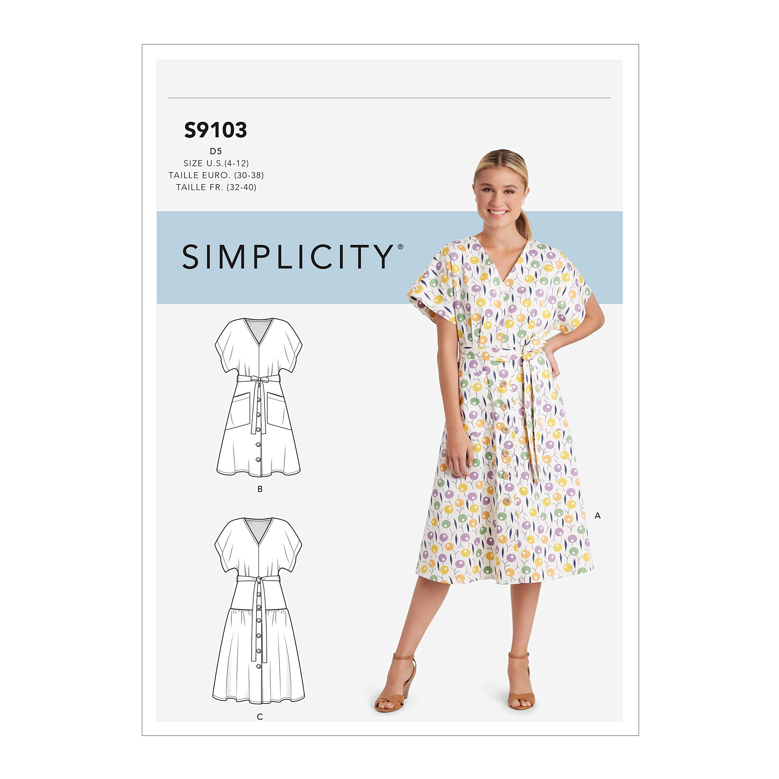SIMPLICITY Sewing Pattern S9103 Misses' Dresses in Two Lengths with Tiered Variation, Various, D5 (4-6-8-10-12)