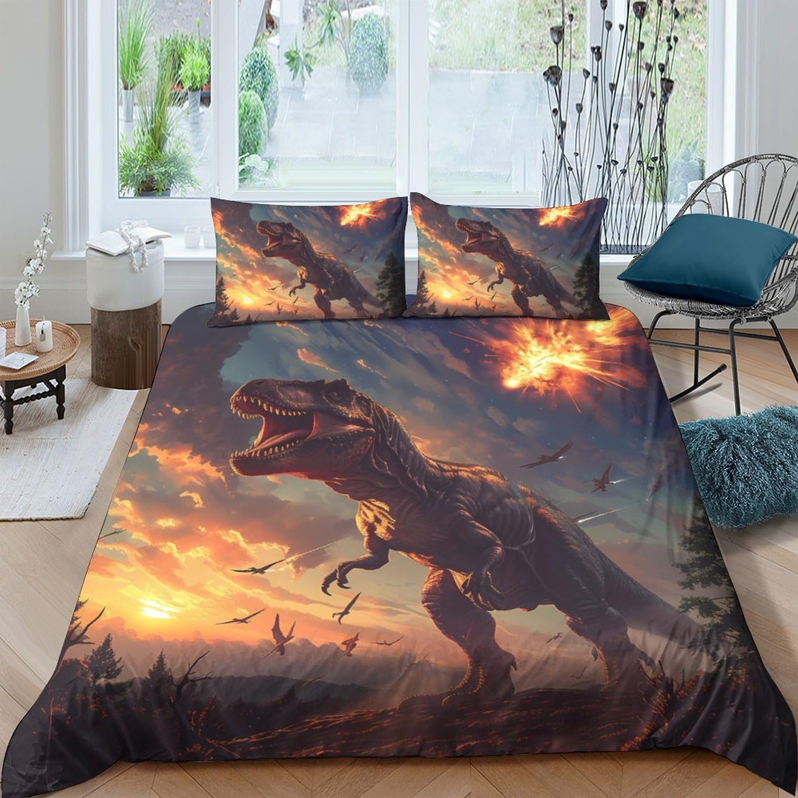 Ctjqhvkz Style-9 3D Printed Dinosaur Sunset Fitted Sheet Microfiber Soft Breathable Volcano Bed Cover For Bedroom Dorm Mattress Decor Single（135X200cm）
