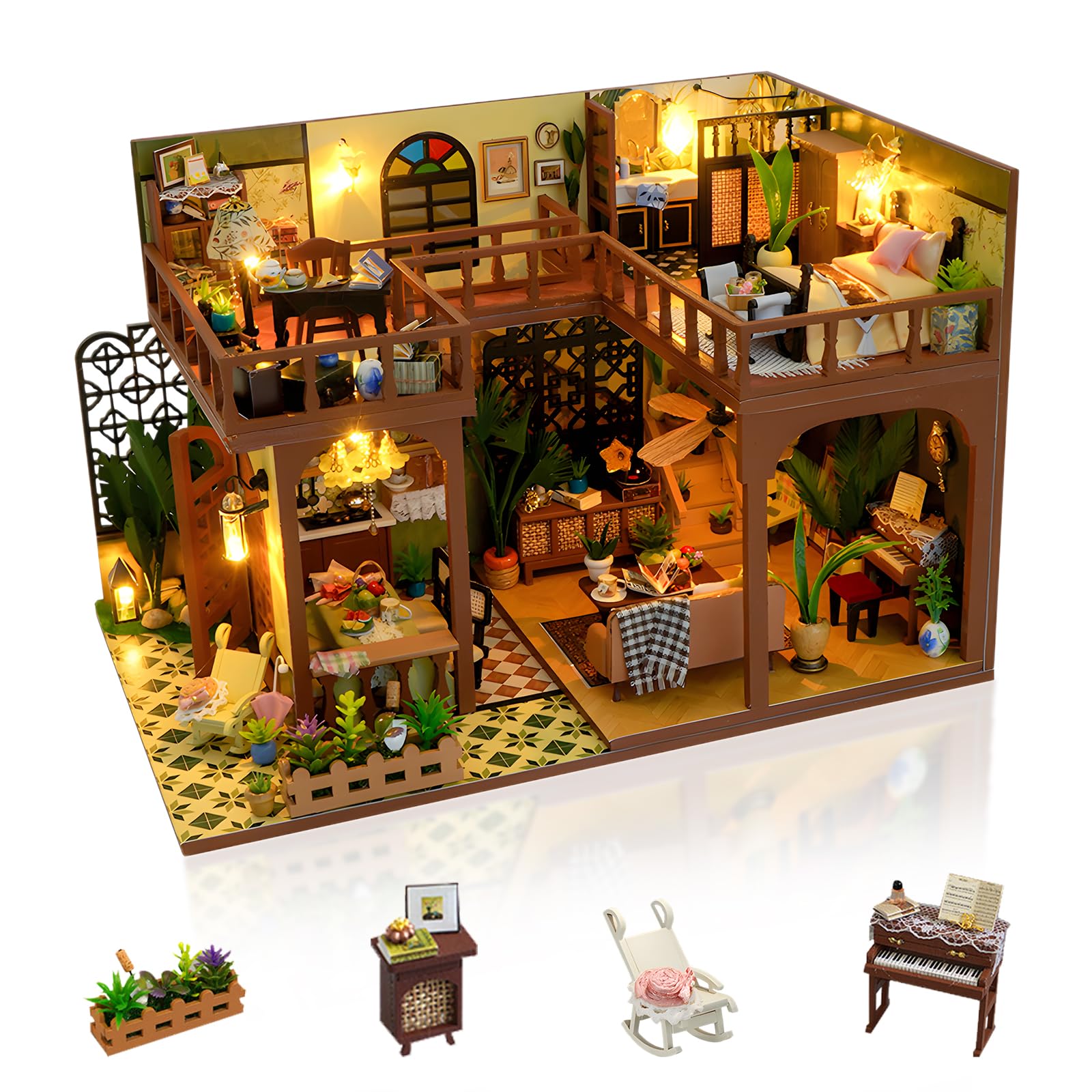 Kit de Miniaturas Adultos para Montar, Cabaña Loft Vintage, Maqueta DIY con Muebles, Manualidad Creativa para Estantería, Regalo Original para Cumpleaños y Día de la Madre