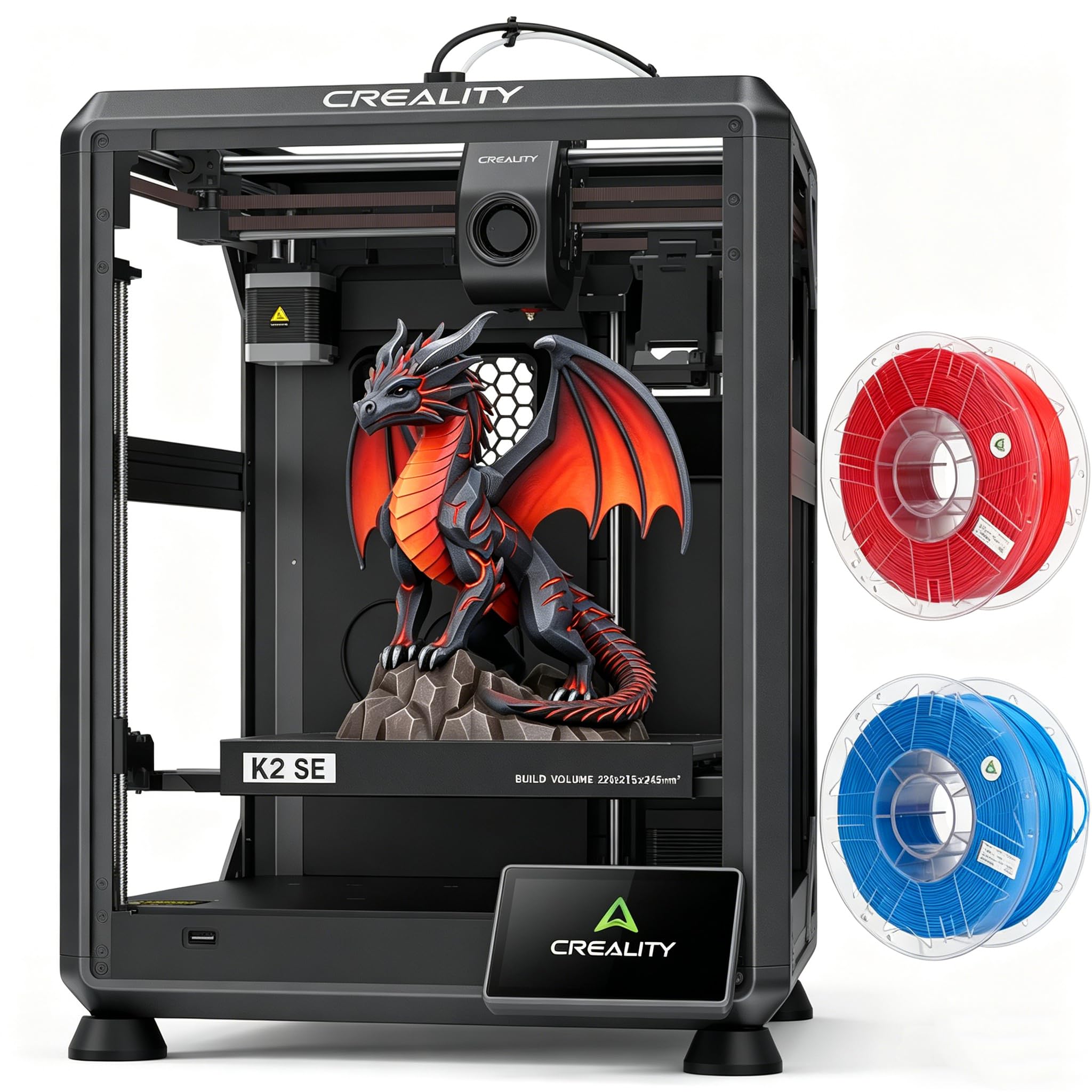 Creality K2 SE Impresora 3D con filamento PLA de 2 kg (Color Aleatorio), admite impresión Multicolor, Requiere CFS, 500 mm/s, impresión de Alta Velocidad, nivelación automática Volumen de impresión