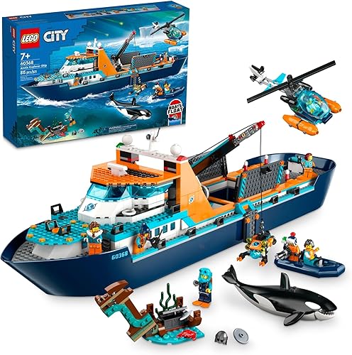 Miniatura 8 de LEGO City Arctic Explorer Ship 60368 - Juego de juguetes de construcción, divertido regalo para niños y niñas de 7 años, con un barco flotante