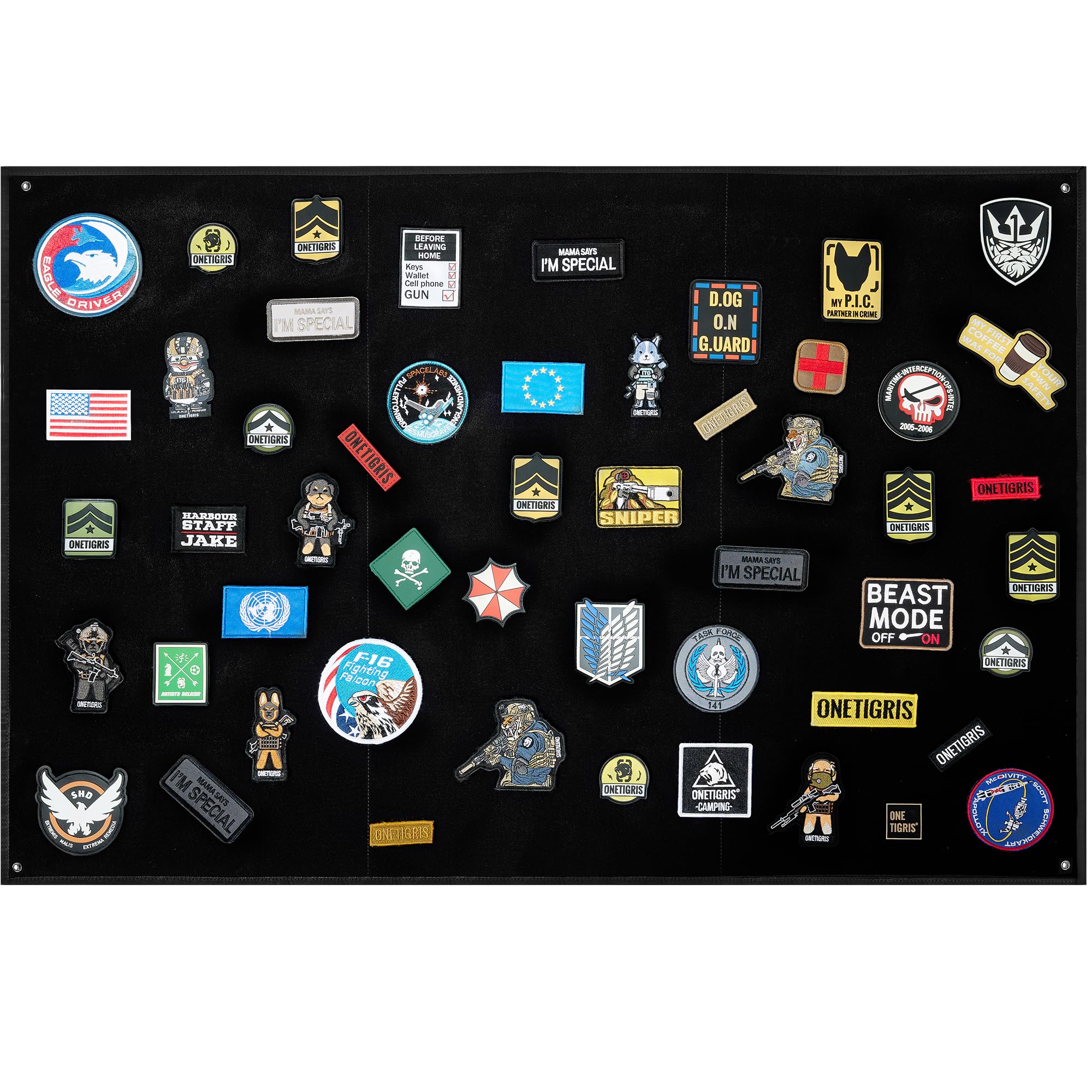 OneTigris Taktische Patch Wand, Flauschmatte für Patches, Namensbänder & ID-Tags – Wandhalterung für Sammler, Größe L: 109 x 70 cm/M: 45 x 58 cm