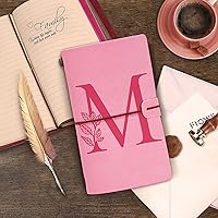 Vista 2 de Diario personalizado para regalo, diario de cuero con inicial rosa + juego de bolígrafo de corazón de diamante, cuaderno de viaje, bloc de notas