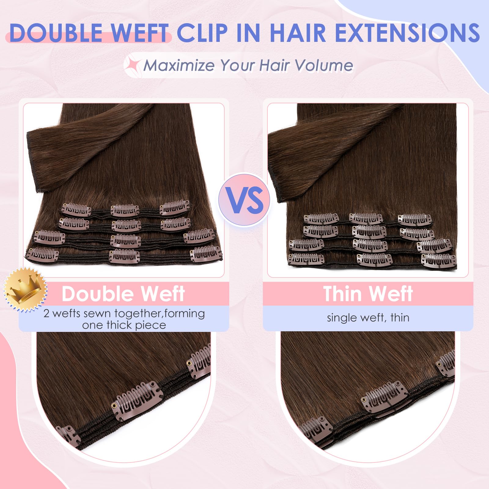 Elailite 14 Inch 120 g Clip in Human Hair Extensions Real Hair #4 Medium Brown Double Weft Thick Remy Natural Hair 8 Pieces Straight - Image 2