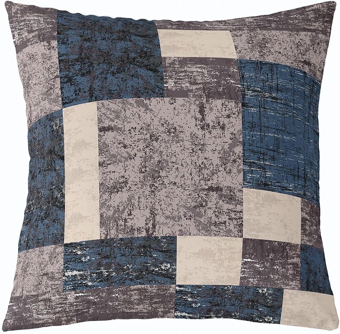 Feelyou Geometric Square Cushion Covers Set of 2 Buffalo Check Blue Grey Brown Reversible Throw Pillow Covers Geometric Pillow Covers Home Decor for Modern Art Vintage 24 x 24-Inch