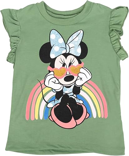 Miniatura 3 de Disney Minnie Mouse - Conjunto de camiseta floral arcoíris y pantalones cortos de cambray, tallas de bebé a niño grande (12 meses - 14-16)