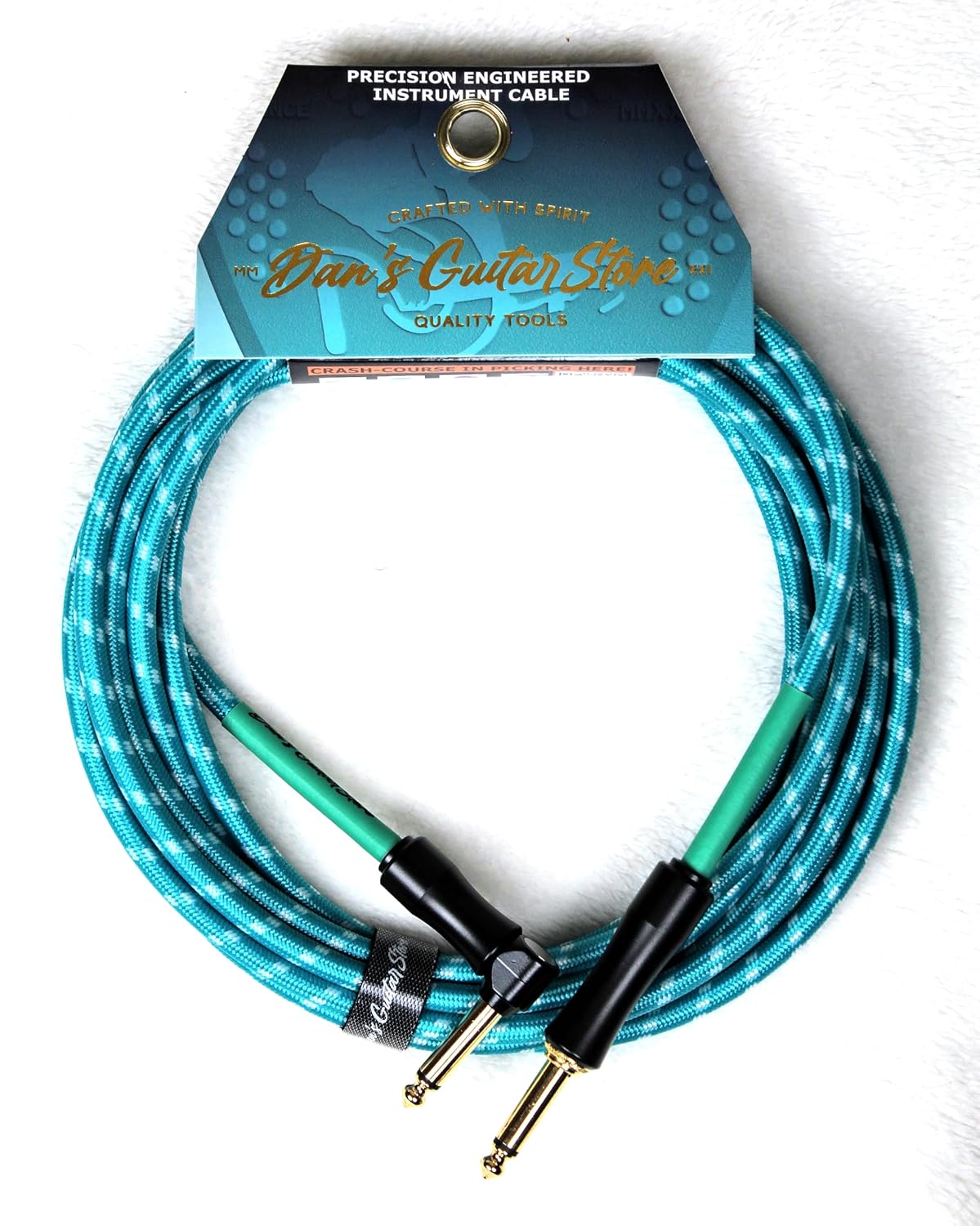 Dan's Guitar Store Instrument Cable (6m / 20ft Inline/Right-angle) 1/4 Jack 21AWG OFC Self-silencing Precision Instrument Cable