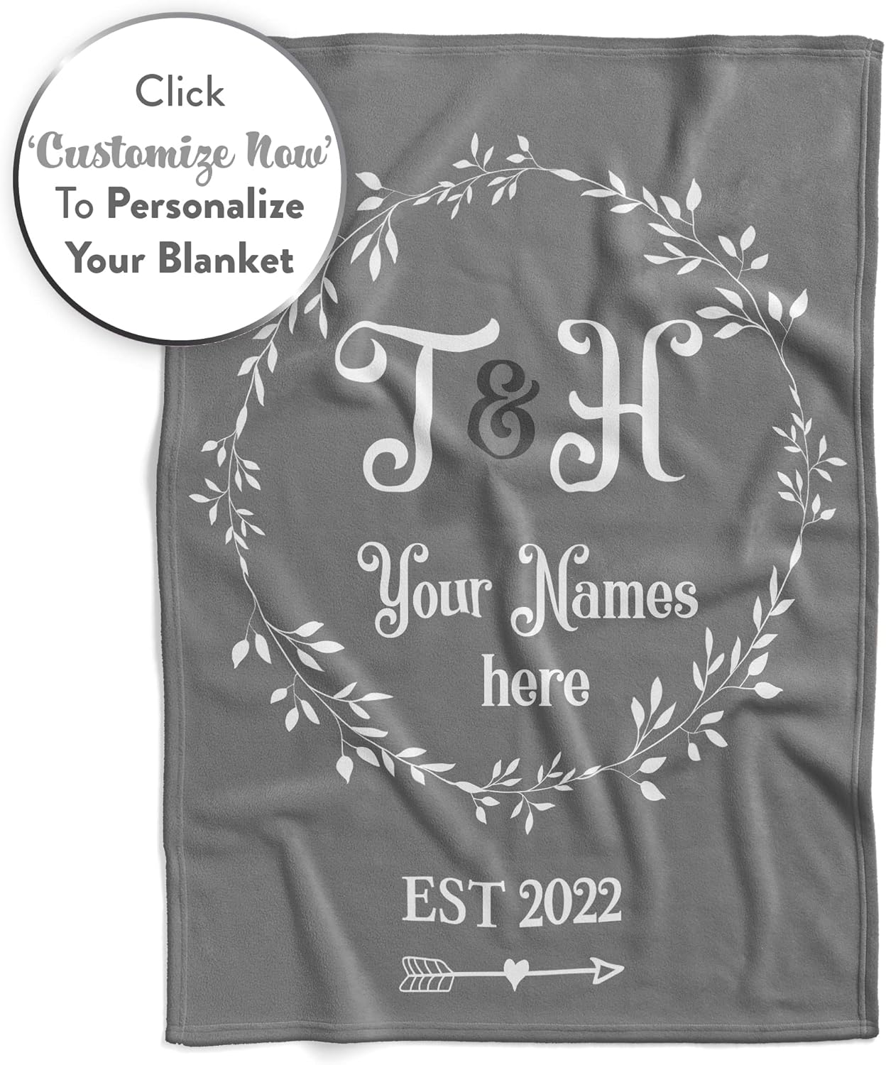 Personalized Wedding Blanket for Couples with Custom Name, Initial, and Date, Cute Decorative Throw for Reception or Anniversary, Soft Plush Housewarming Gift for Friends or Family, (Fleece 50x60)