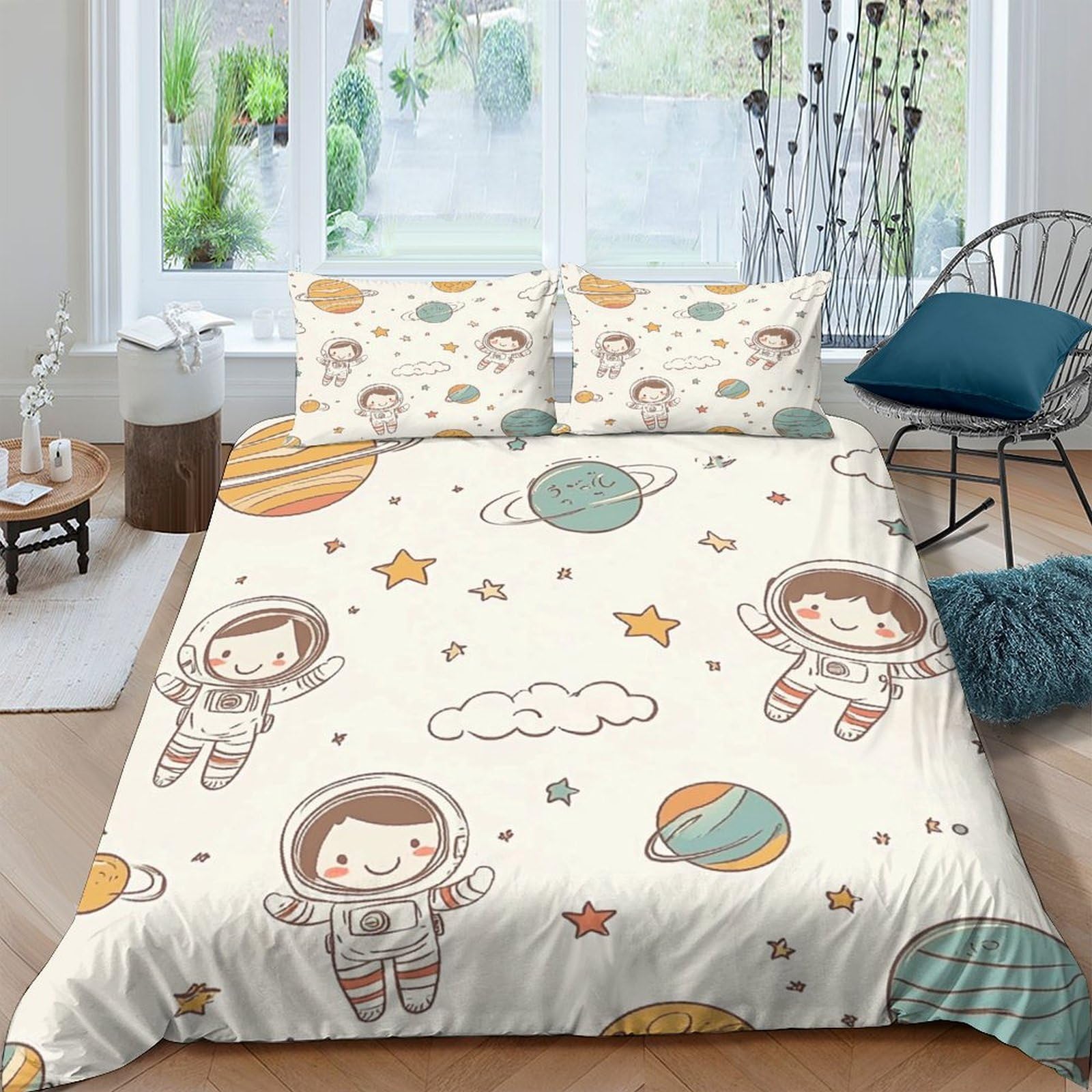Ctjqhvkz Style-8 3D Printed Cartoon Astronaut Fitted Sheet Microfiber Soft Breathable Planet Bed Cover For Bedroom Dorm Mattress Protection Decor Single（135X200cm）
