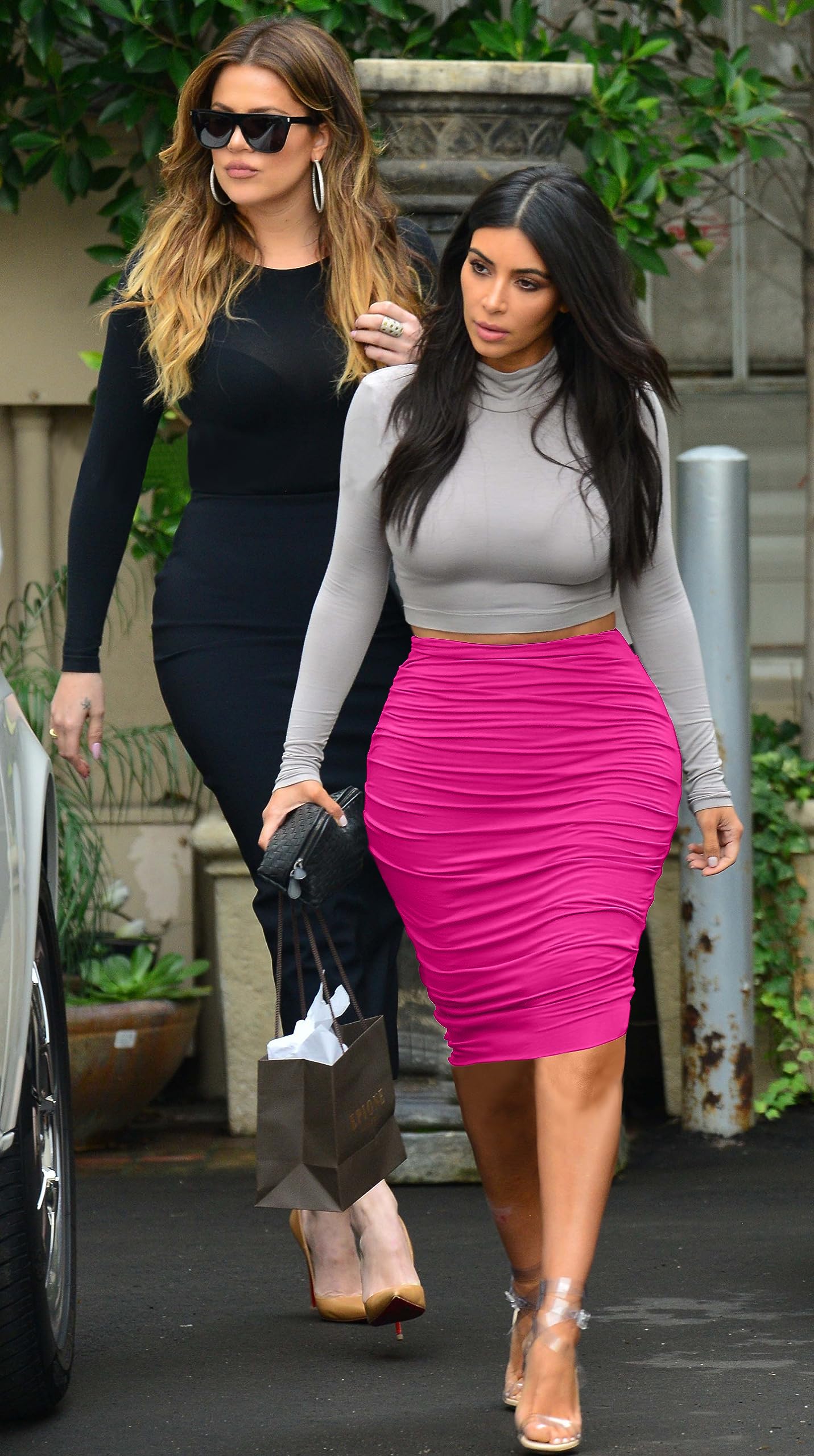 eoeoo Damen Bleistiftrock mit Rüschen, sexy, figurbetont, elastisch, hohe Taille, Stretch, Midi-Bleistiftrock