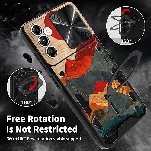 Vista 24 de Funda para Samsung Galaxy A13 5G con cubierta deslizante para lente de cámara y anillo giratorio de 360 grados, soporte híbrido de doble capa Flores